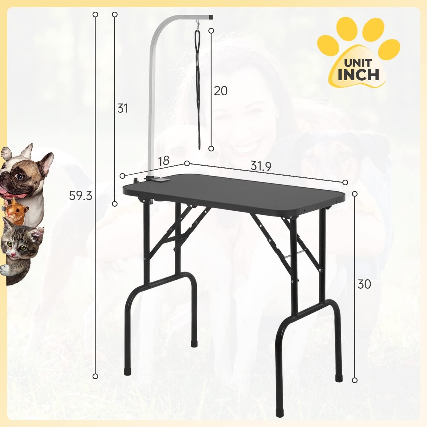 BestPet 32in 36in Dog Grooming Table Foldable Home Pet Bathing Station with Adjustable Height Portable Drying Table with Arm Noose for Medium Small Dogs (32 Inch)