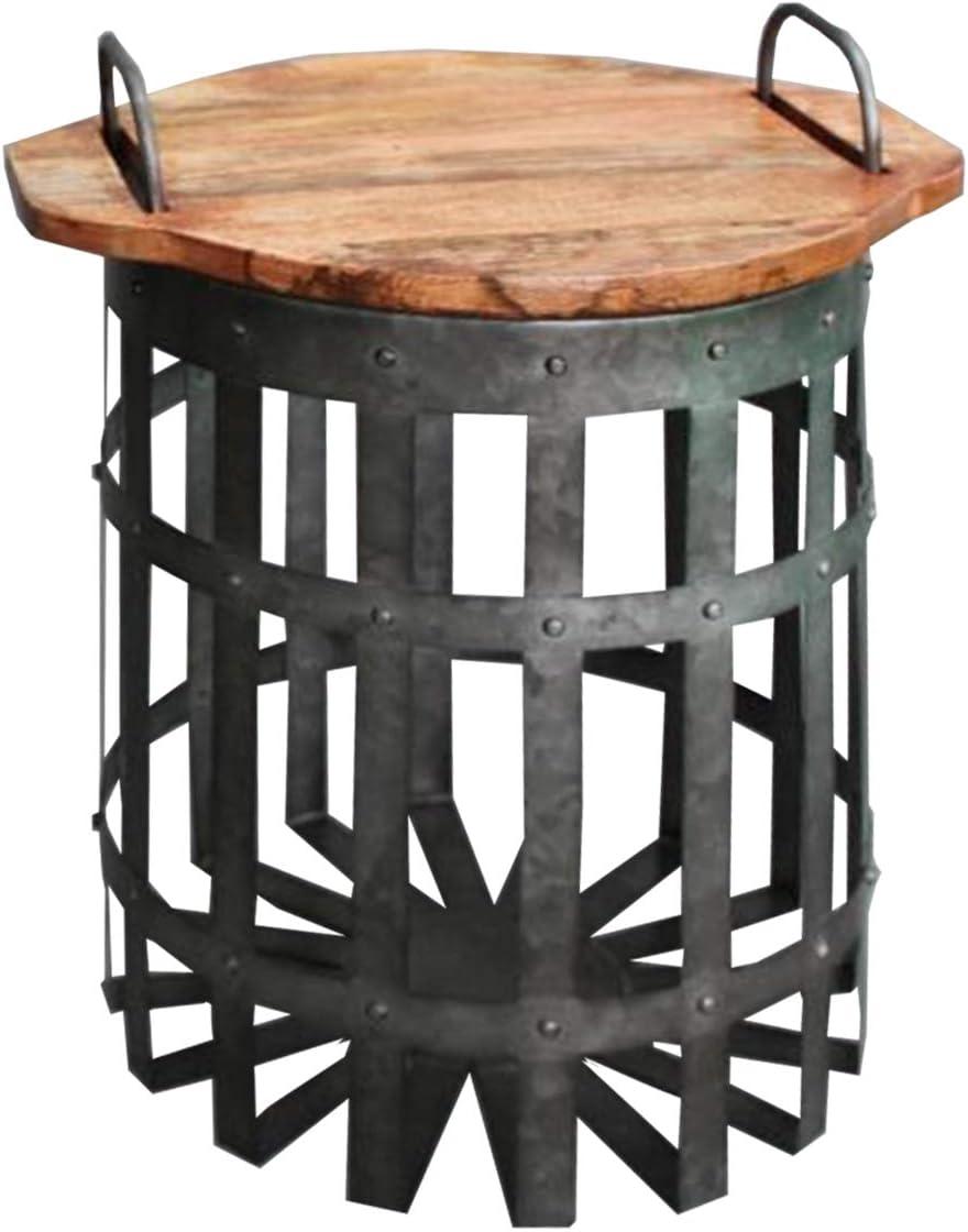 Benzara Set of 2 Industrial Grid Galvanized Accent End Table with Round Lid and Handles Accent Tables Gray/Brown