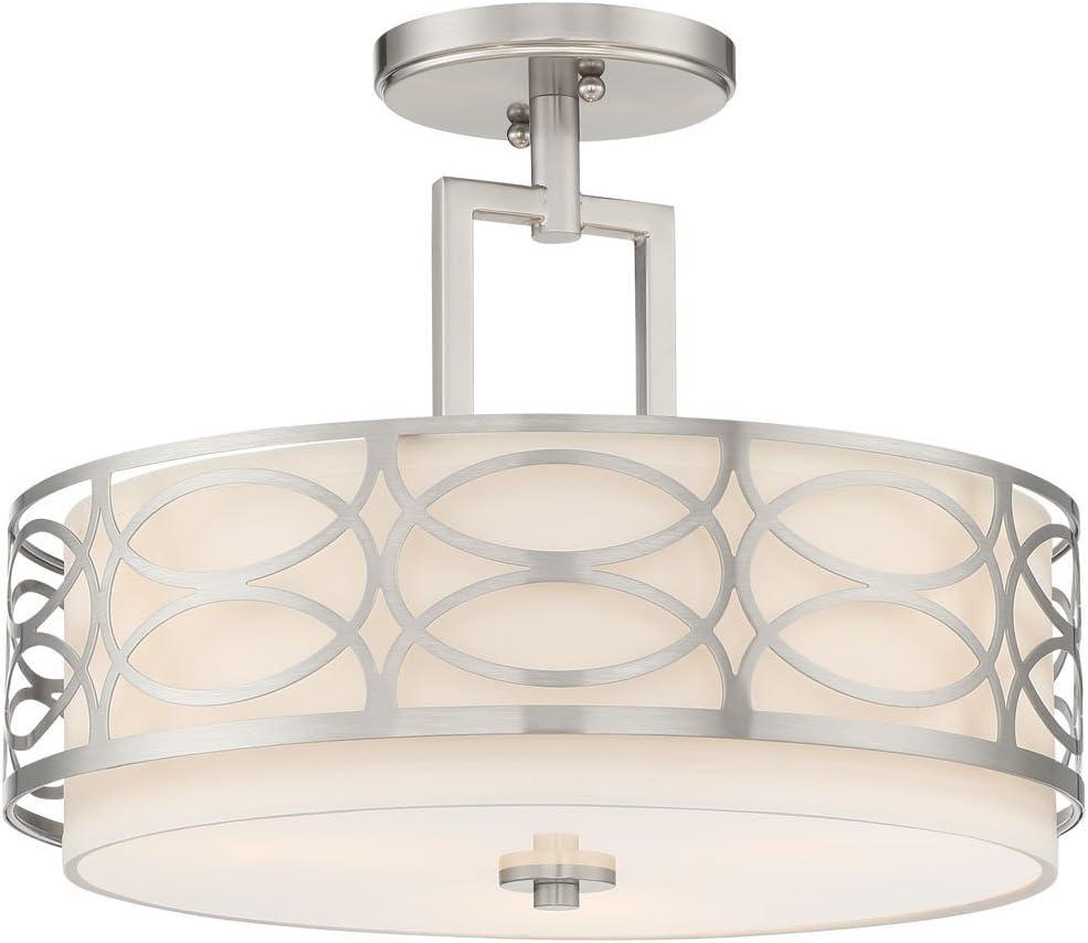 Sienna 15" Brushed Nickel Drum Ceiling Light with White Fabric Shade