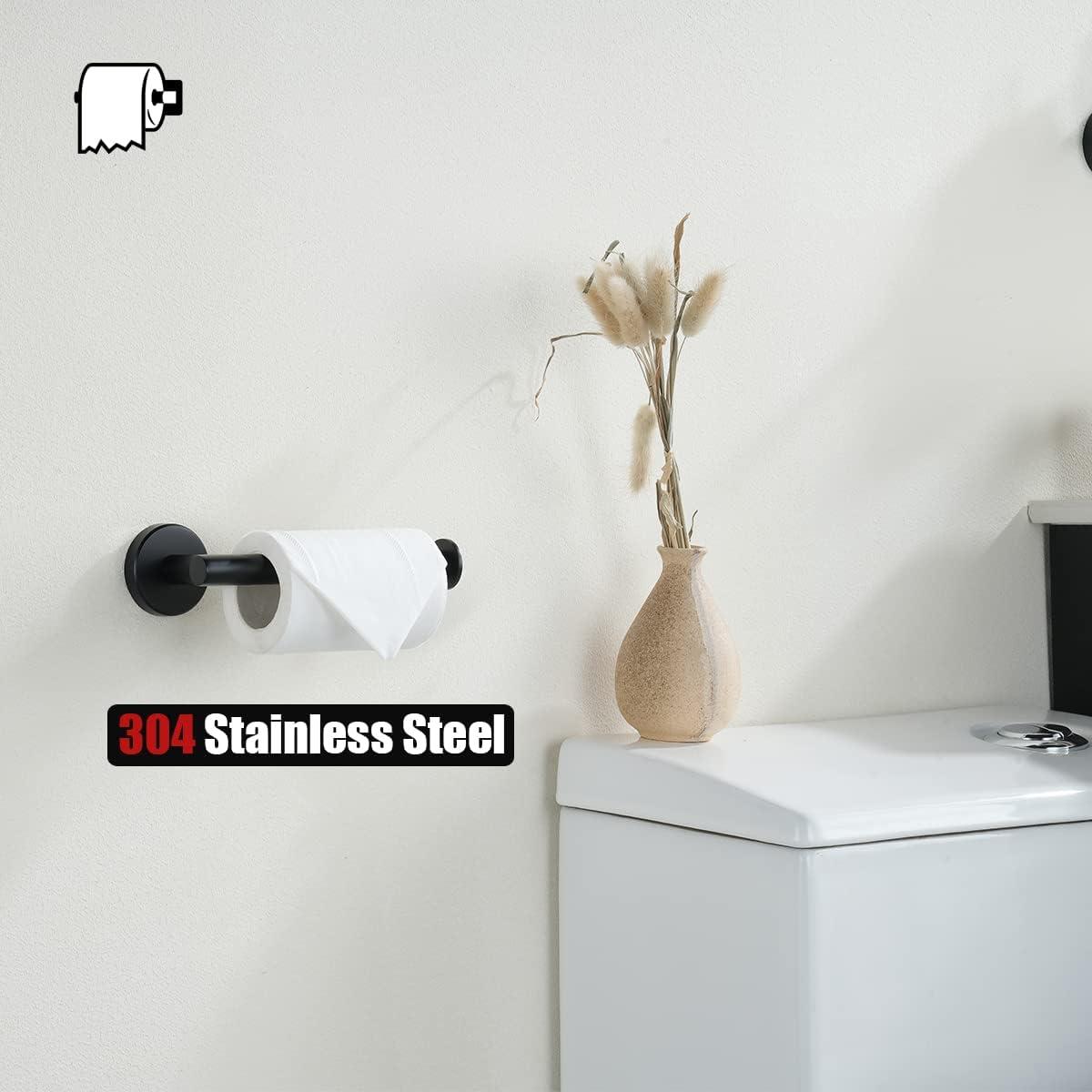 JQK Black Toilet Paper Holder, 5 Inch 304 Stainless Steel Thick 0.8mm Tissue Paper Dispenser, Matte Black Wall Mount, 2 Pack, TPH120-PB-P2