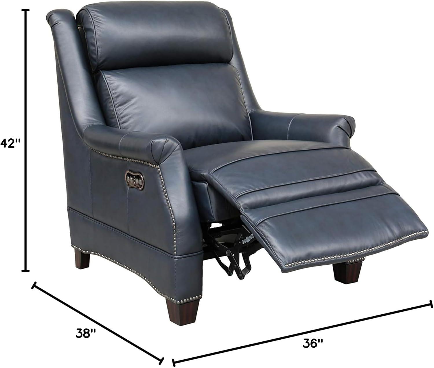 Shoreham Blue Leather Power Recliner with Nailhead Trim