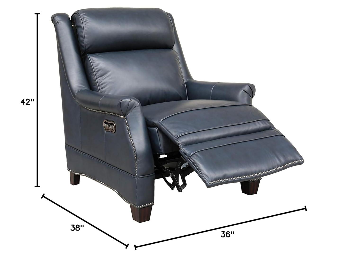 Shoreham Blue Leather Power Recliner with Nailhead Trim