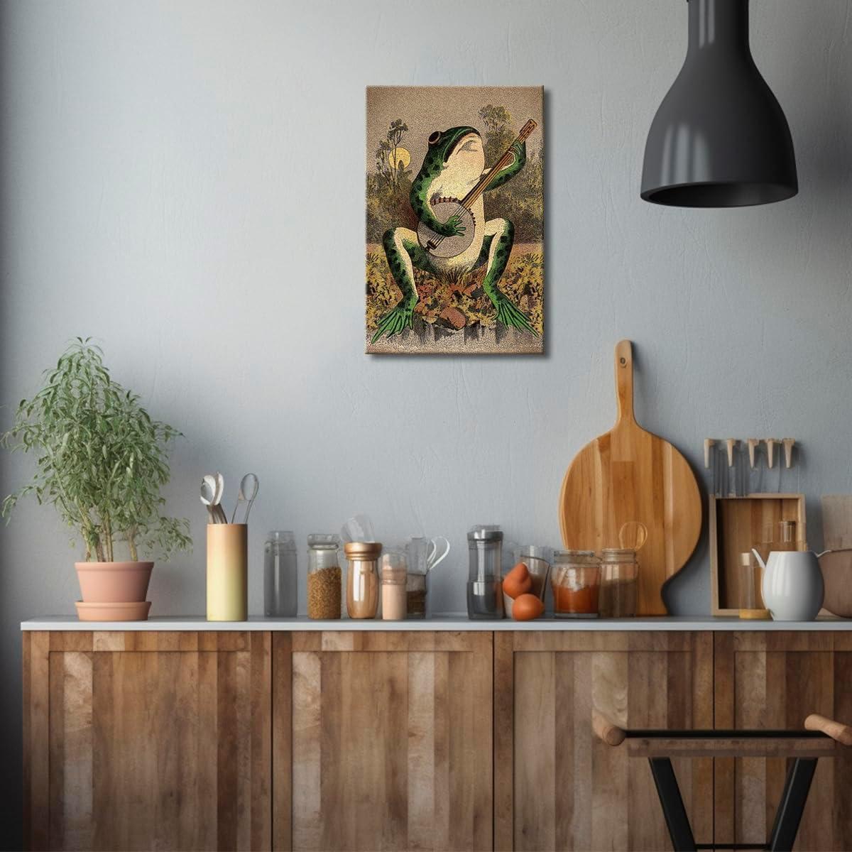 JEUXUS Vintage Banjo Frog Art Poster Canvas Painting Creativity Poster and Print Wall Art Picture for Living Room Home Decoration