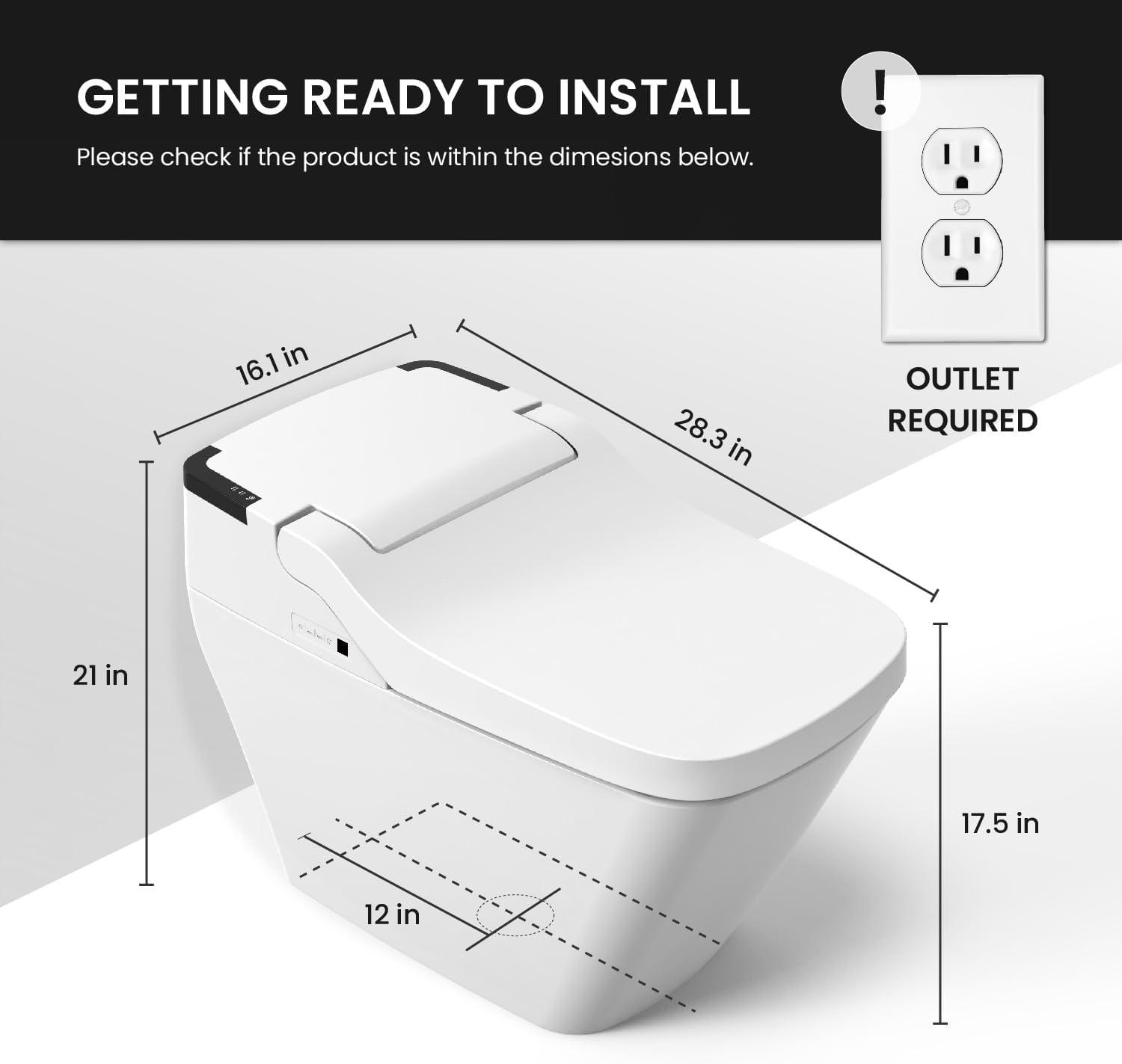 White Smart Bidet Toilet with Heated Seat and Auto Flush