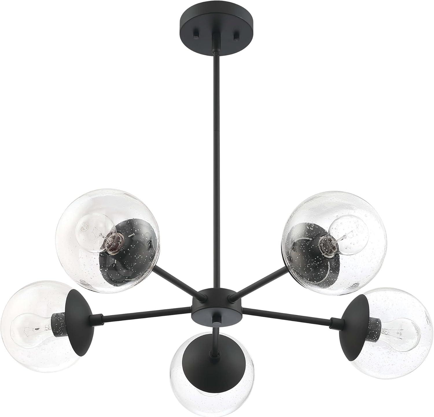 Matte Black 5-Light Chandelier with Seedy Glass Shades