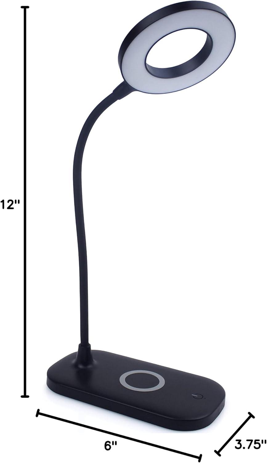 Sleek Adjustable 12" Black Steel Desk Lamp with Touch Dimming