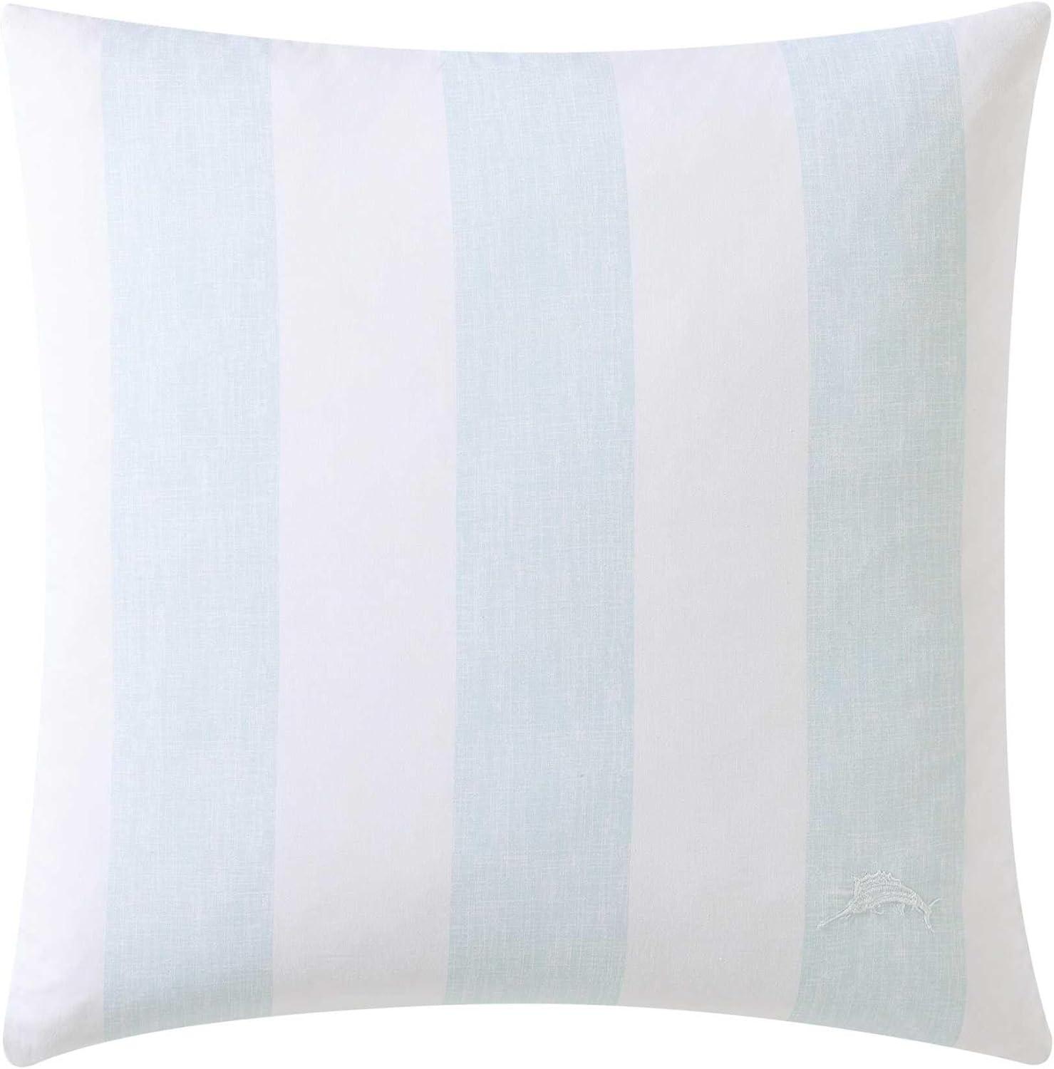 Blue and White Striped Cotton Throw Pillow, 20" x 20"