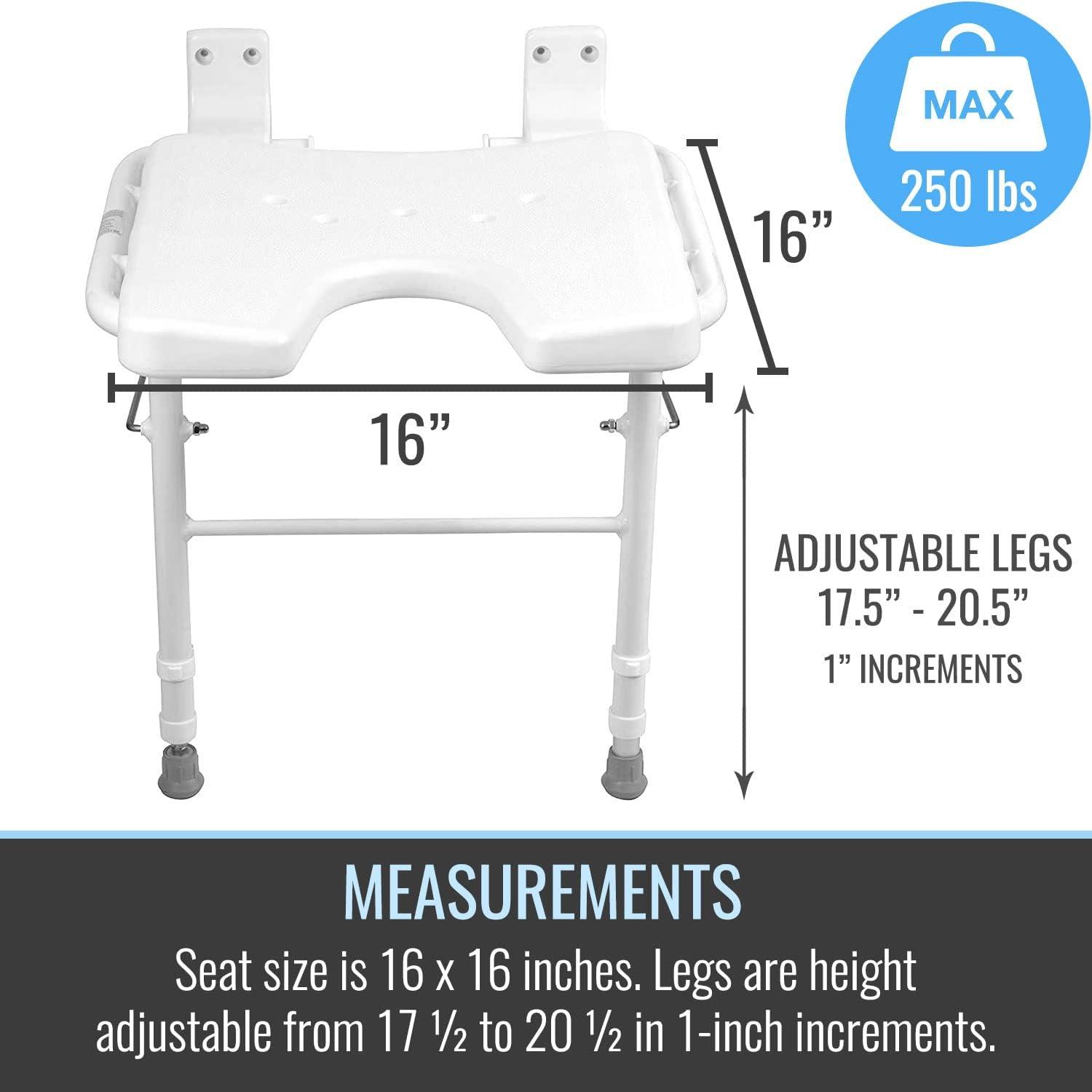 White Fold-Away Wall-Mount Shower Seat with Adjustable Legs