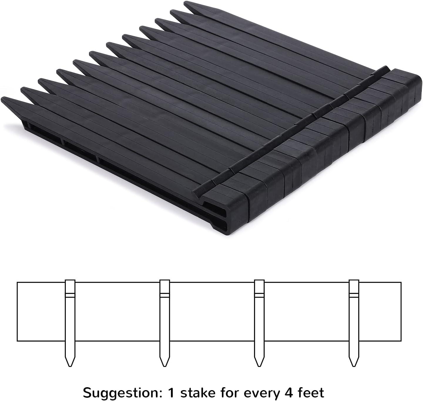 Black Plastic Garden Landscape Edging, 5” Tall Border Coil with 6 Durable Stakes, Flexible and Strengthened with Anti-UV Treatment (20ft with 6pcs Stakes)