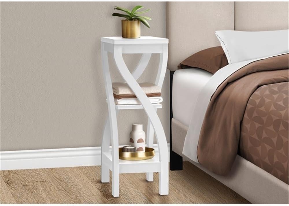 Monarch Specialties Accent Table, Side, End, Plant Stand, Square, Bedroom, White Laminate