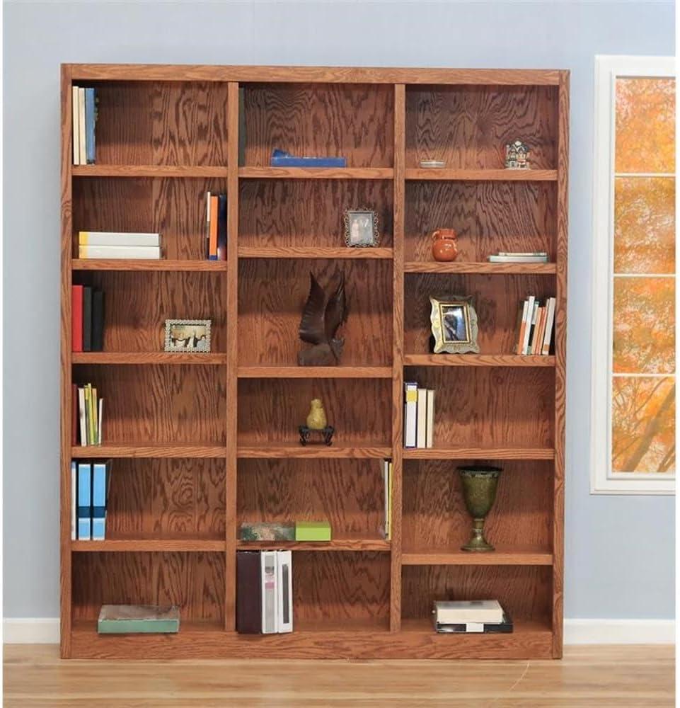 Traditional 84" Tall Dry Oak Triple Wide 18-Shelf Wood Bookcase