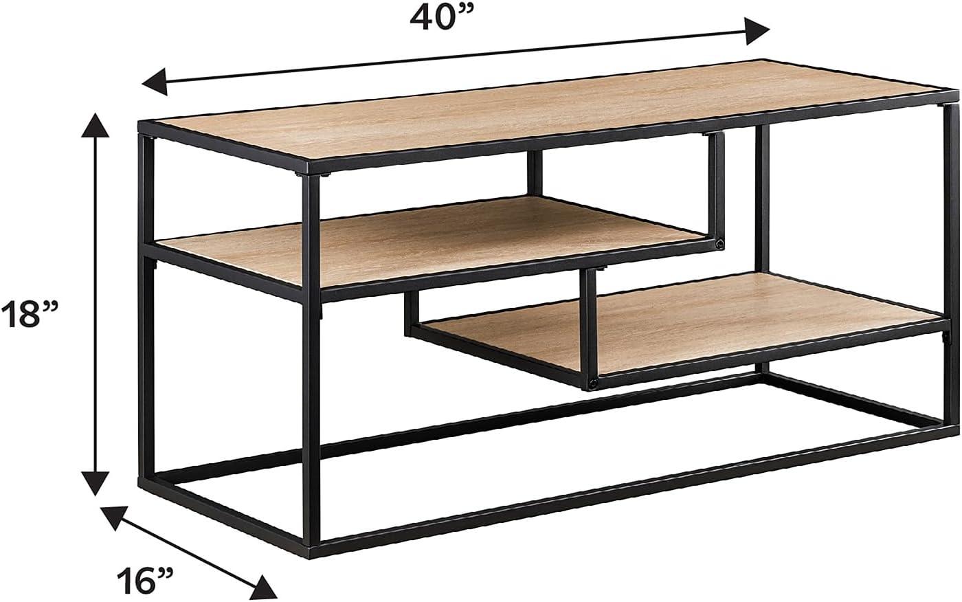 40" Coastal Oak and Black Metal Floating Shelf TV Stand