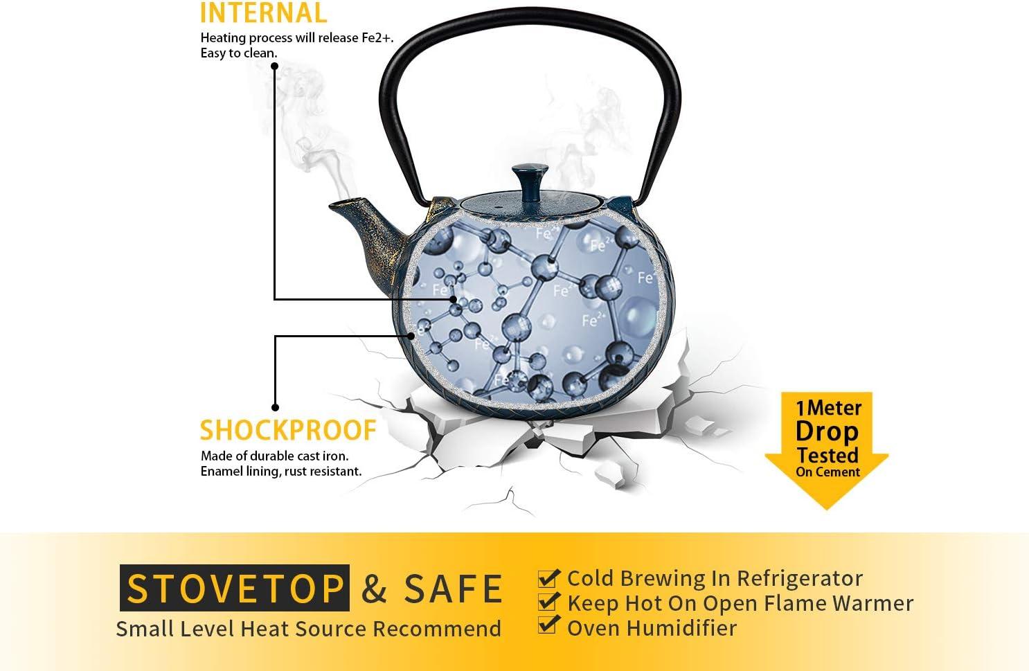 Lark Manor™ Tea Kettle,Cast Iron Tea Kettle For Stove Top, Stovetop Safe Teapot With Infusers For Loose Tea, 34 Ounce (1000 Ml), Dark Green Melody