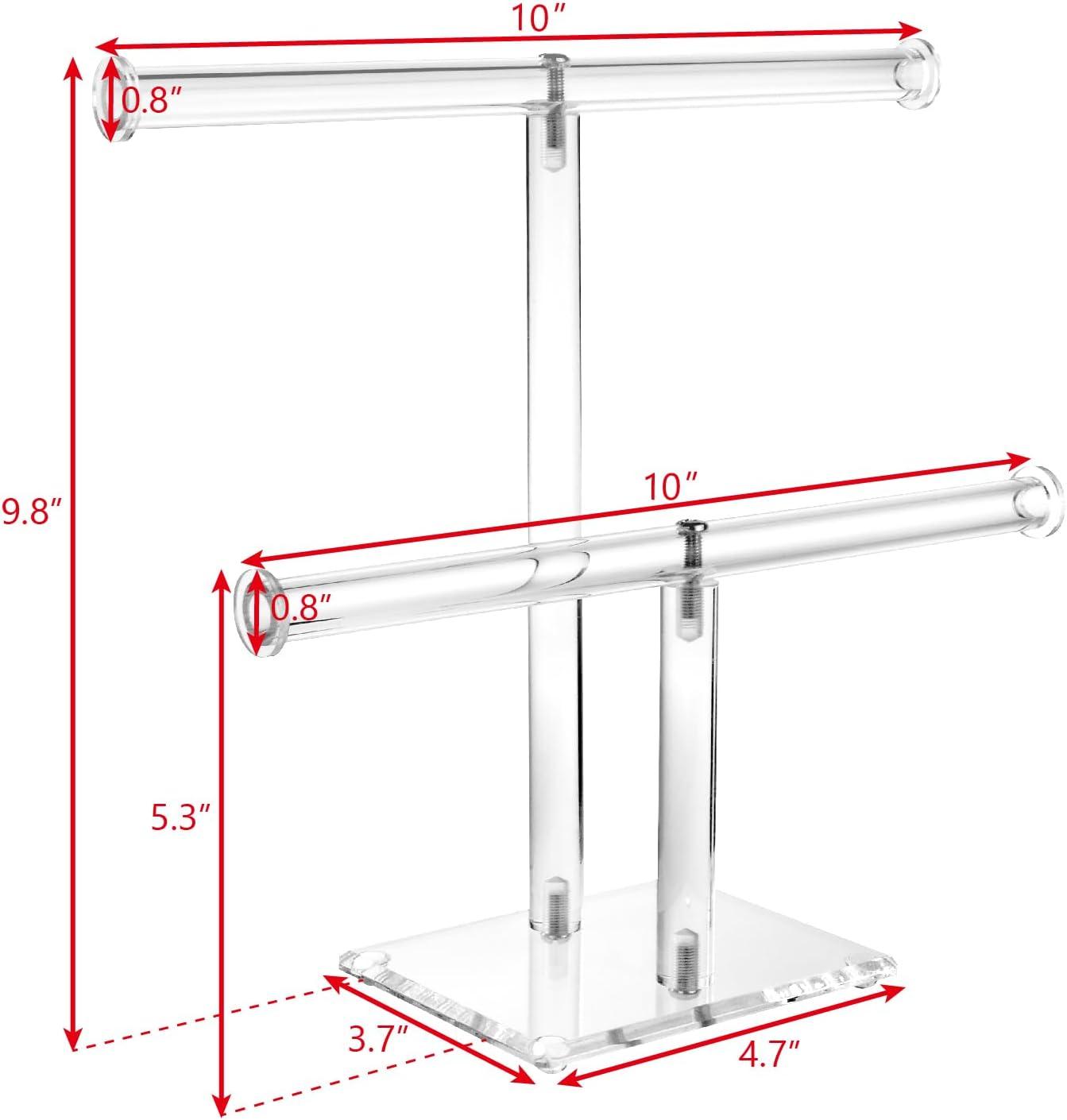 Premium Jewelry Stand , Solid Clear 2-Tier Acrylic Jewelry Organizer Stand & Bracelet holder Stand for Necklace Display, Ring & Watch Display