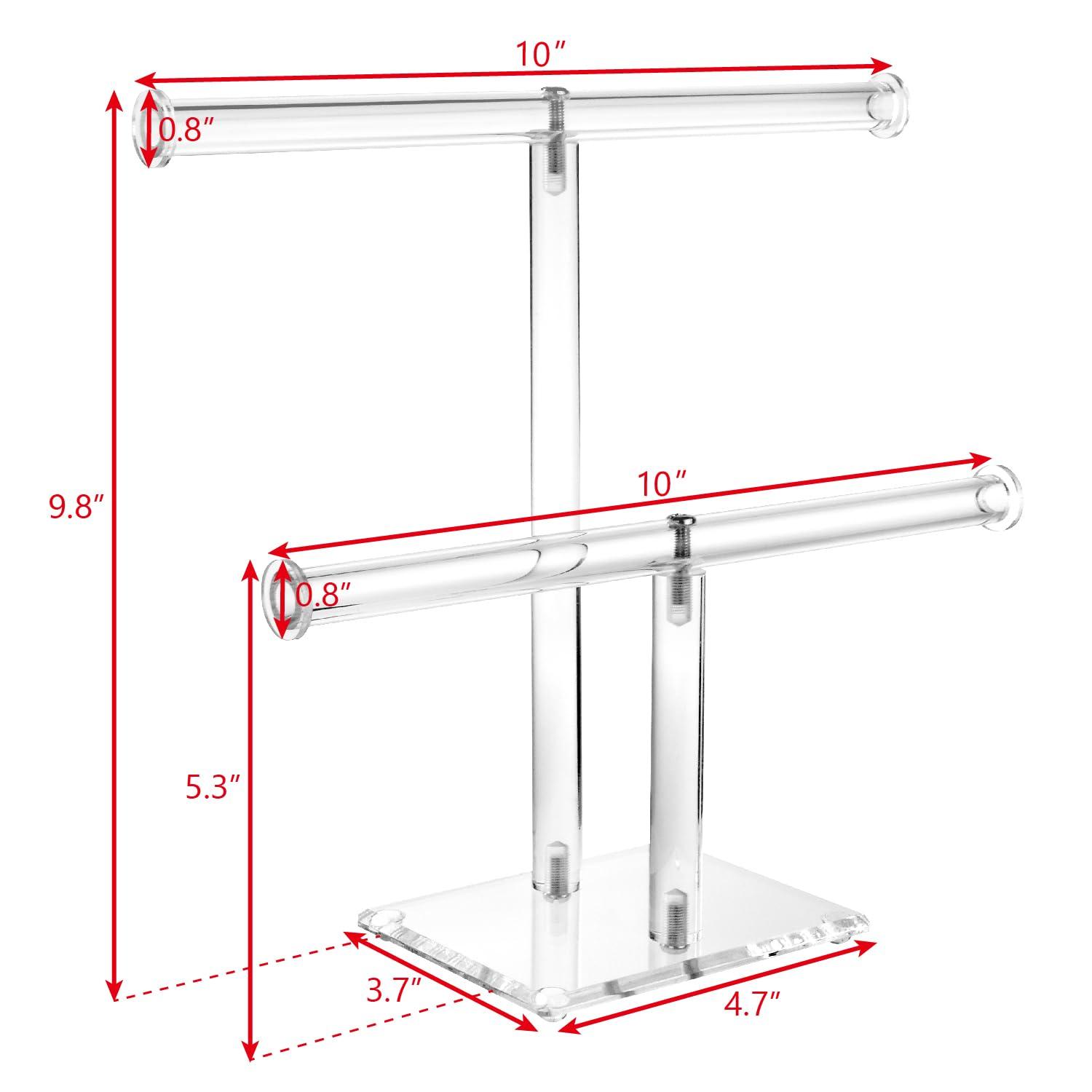 Premium Jewelry Stand , Solid Clear 2-Tier Acrylic Jewelry Organizer Stand & Bracelet holder Stand for Necklace Display, Ring & Watch Display