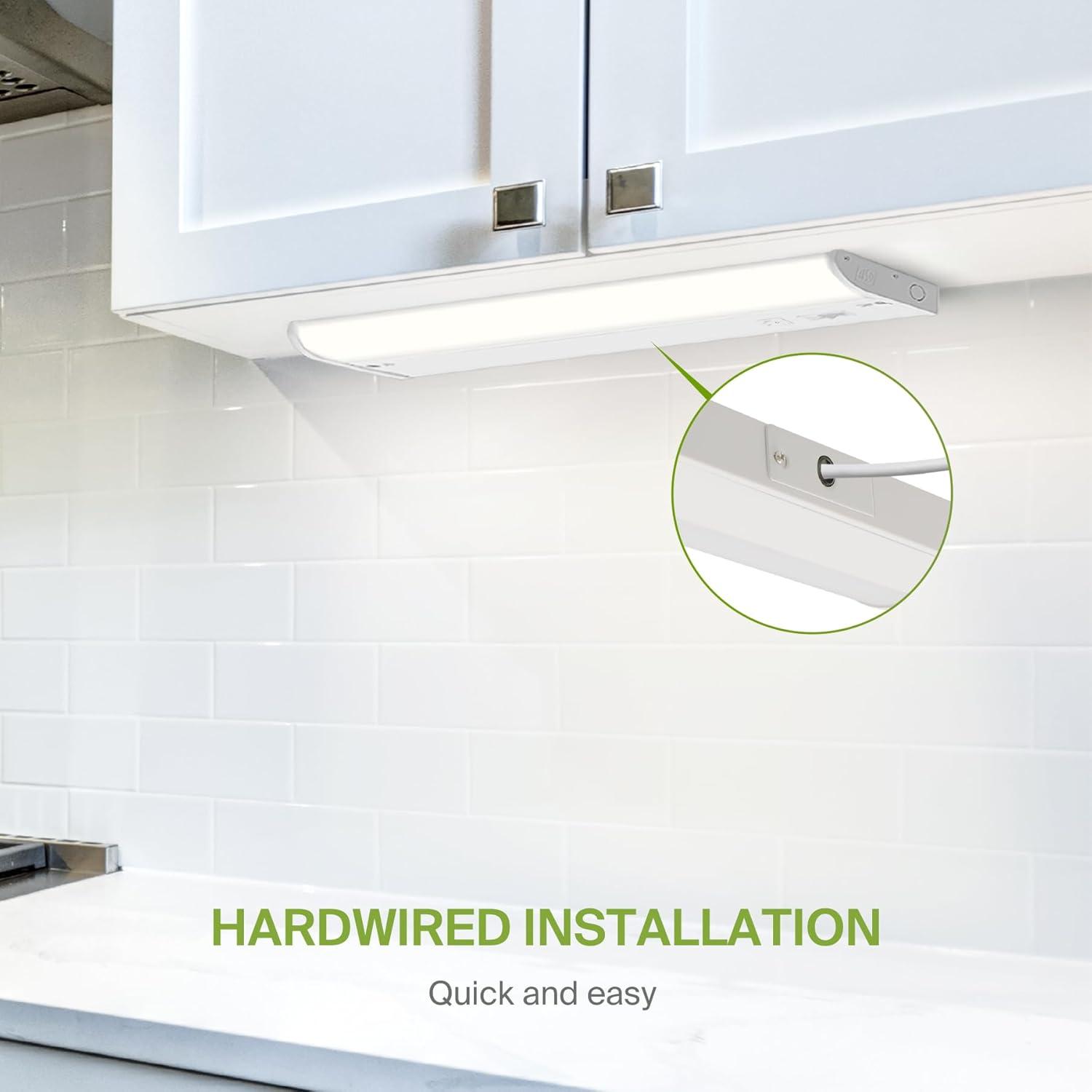 ASD LED Under Cabinet Lighting, 24 inch 12W 822LM, Dimmable Hardwired Under Cabinet Lights for Kitchen, 3000K Soft/4000K Cool/5000K Daylight, Under Counter Light Fixtures, ETL Energy Star White 2 Pack