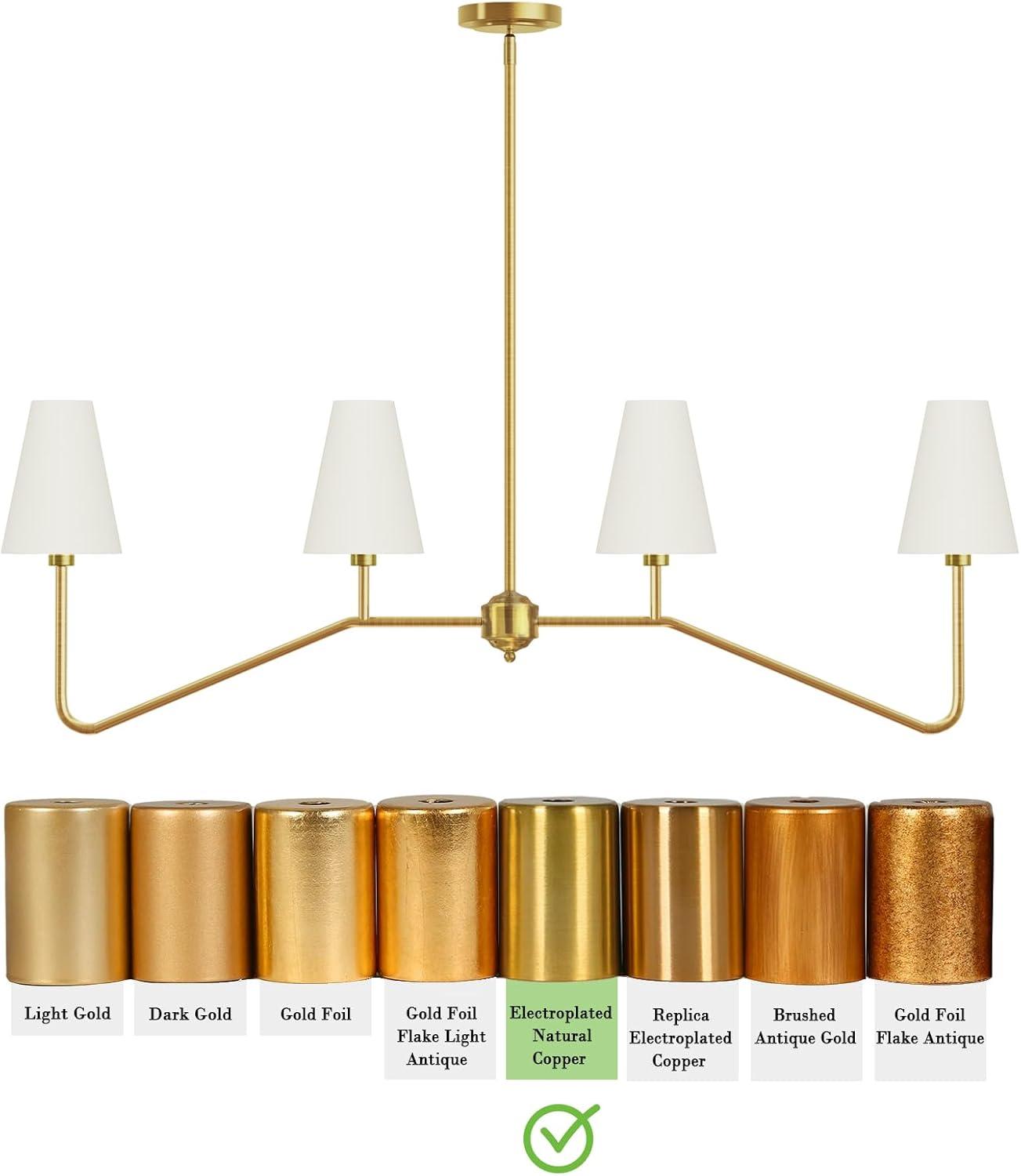 Brightever 4-Light Gold Linear Chandelier, Kicthen Island Light Fixture for Dining Room Over Table, Modern Pendant Lighting with White Fabric Shades for Pool Table, E12 Base (Bulb not Included)