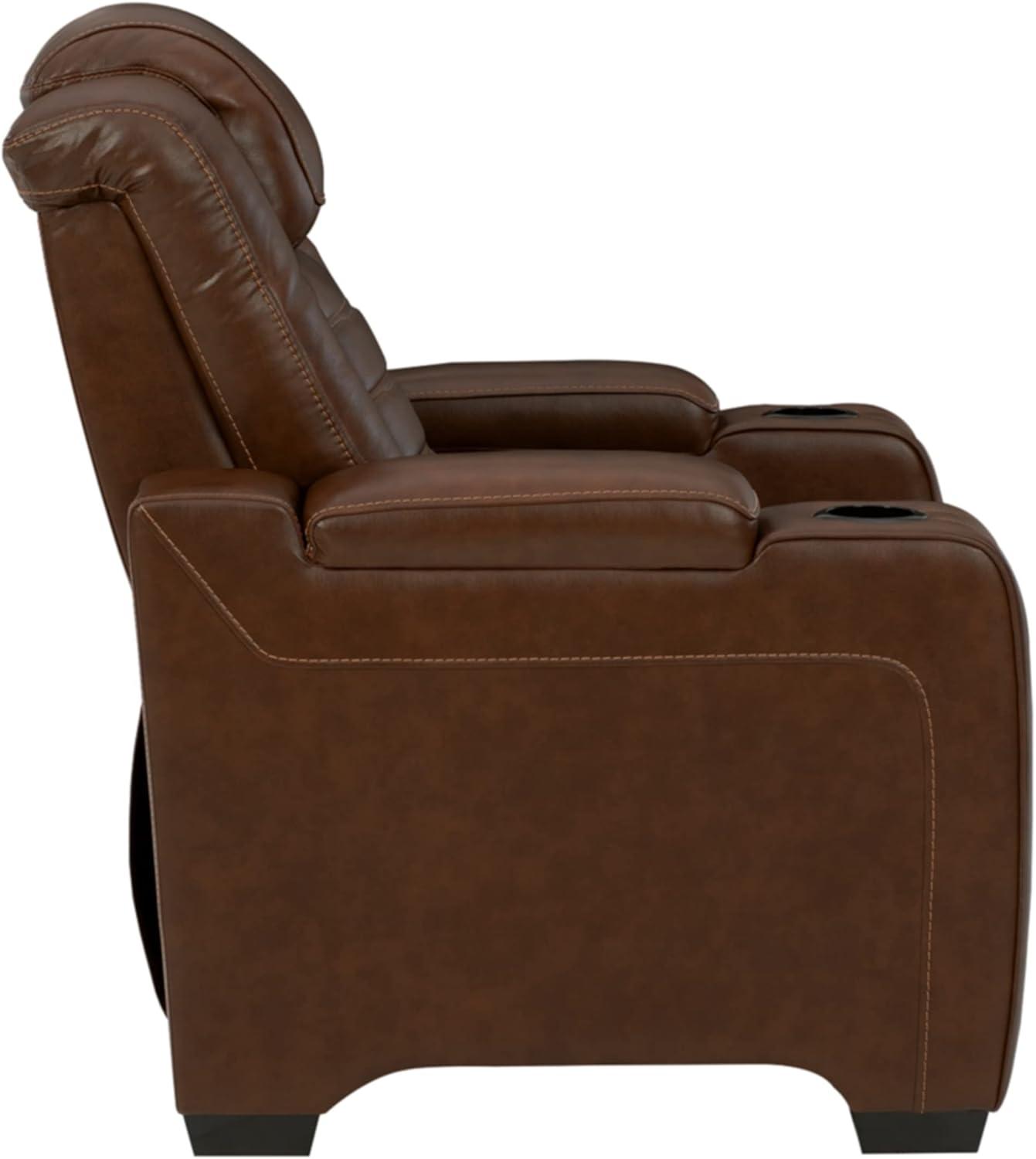 Ashley Furniture Backtrack Leather Power Recliner with Headrest in Chocolate