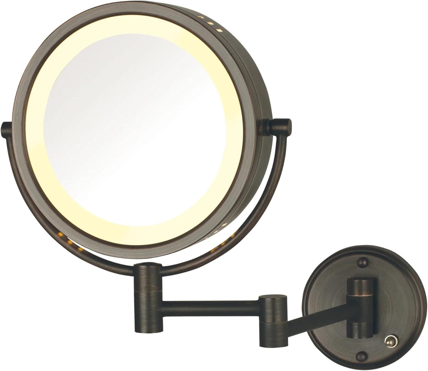 Jerdon 8.5 inch Diameter Wall-Mounted Lighted Makeup Mirror with 8X-1X Magnification, Bronze Finish, Direct Wire-Model HL75BZD