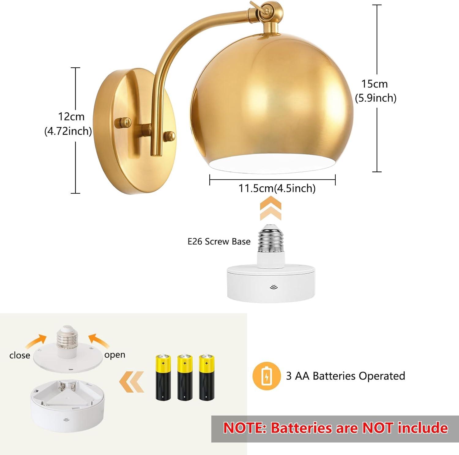 Battery Operated Wall Sconce Set of Two, Modern with Remote Control Dimmable Wall Lighting Indoor