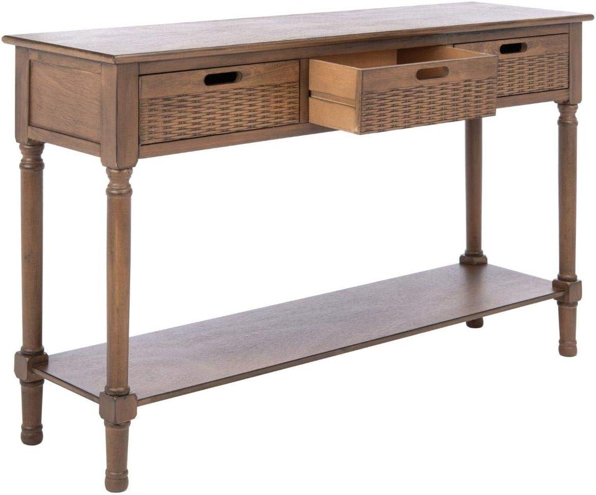 Landers Brown Wood and Metal 3-Drawer Console Table