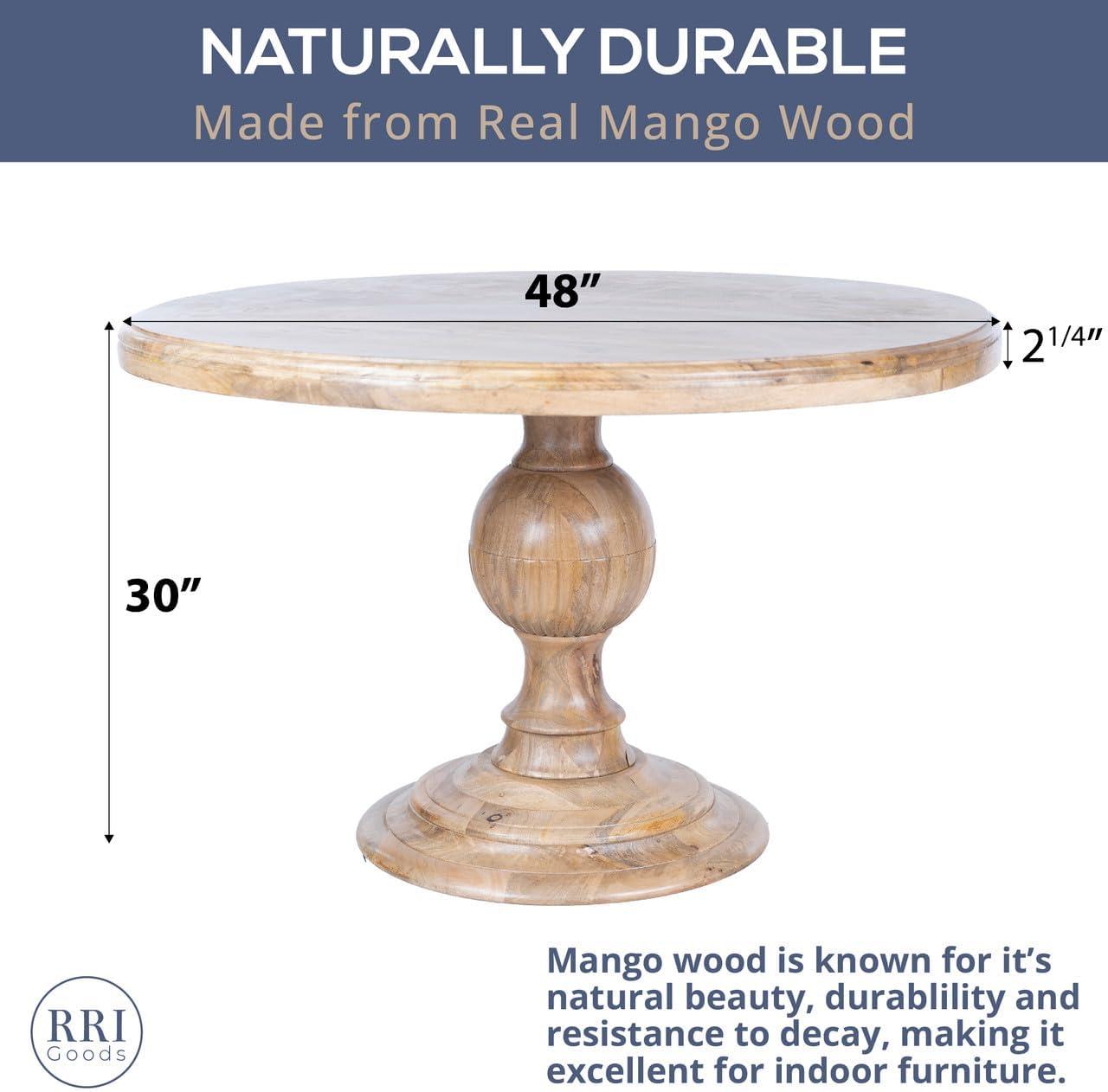 Mango Wood Round Dining Table - Pedestal Base - Mango Teak Finish - 48"Dia. x 30"H