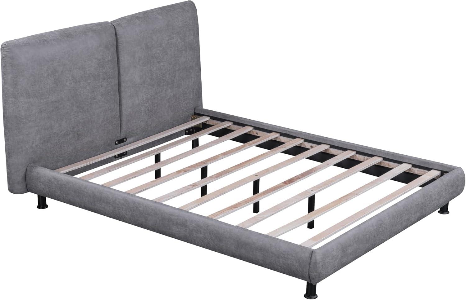 Sesslife Queen Bed Frame, Upholstered Platform Bed Queen Size with 2 Comfort Headrests and Metal Legs, Modern Bed Frame with Wooden Slat Support, No Box Spring Needed, Gray