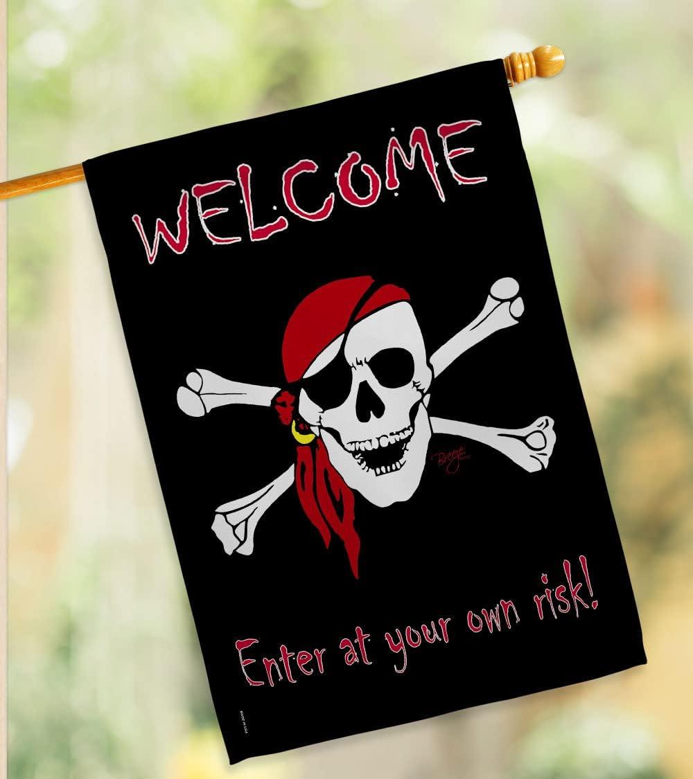 Pirate Enter at Your Own Risk Multicolor House Flag