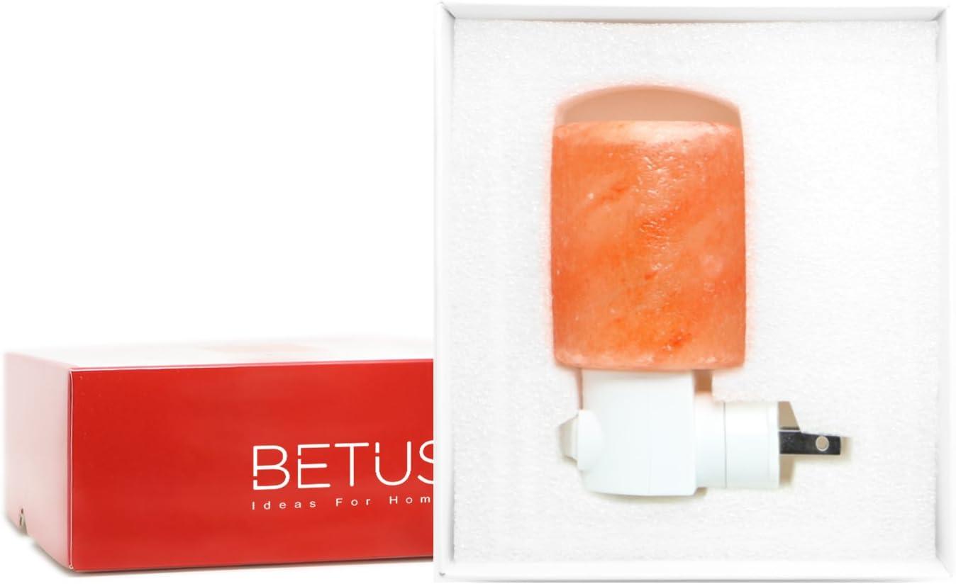 Betus Natural Crystal Himalayan Salt Wall Lamp - Air Purifying Night Light - 360° Rotatable Plug 7W Bulb - Cylindrical