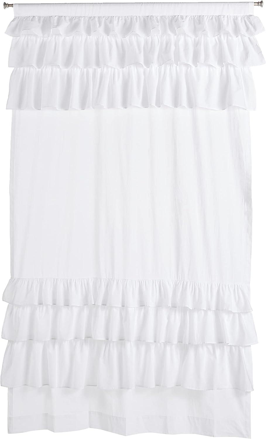 White Cotton Ruffled Rod Pocket Light-Filtering Curtain Panel