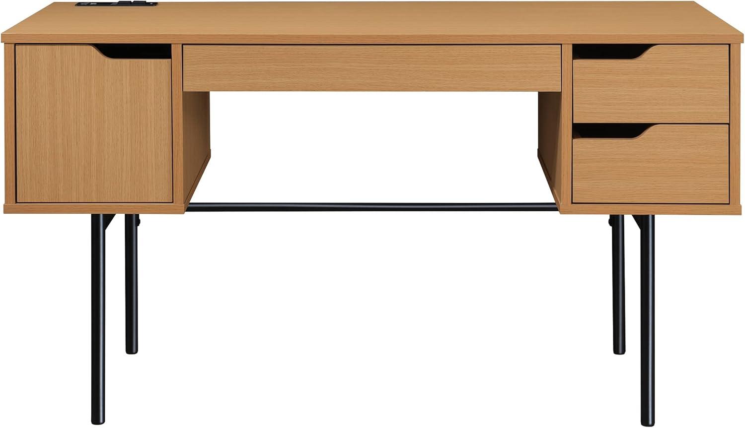 Denmark Engineered Wood Executive Desk with Power in Natural Finish