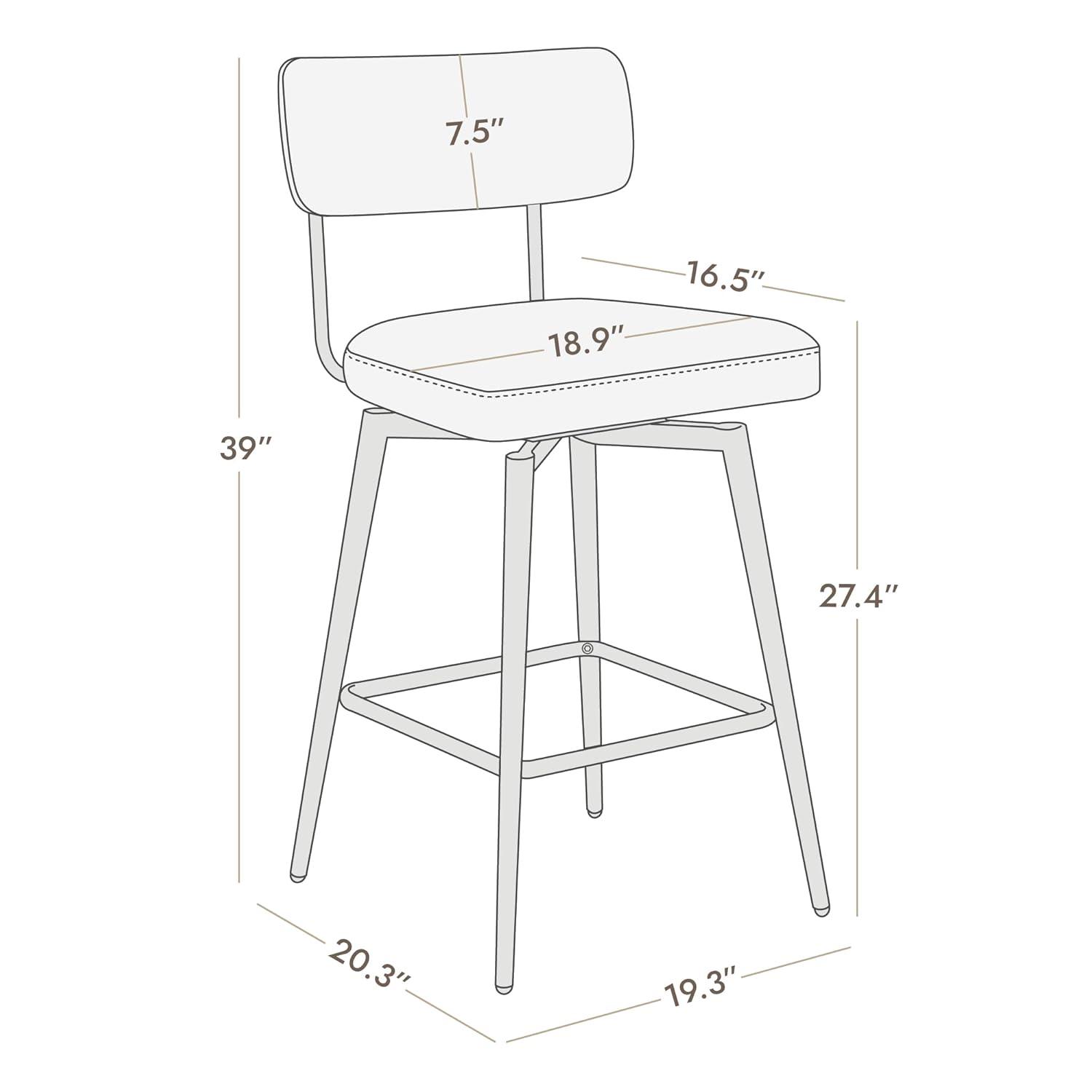 Watson & Whitely Swivel Counter Height Bar Stool Chairs Set of 2, 27.4" Faux Leather Upholstered Counter Stools with Back and Metal Frame, Saddle Brown