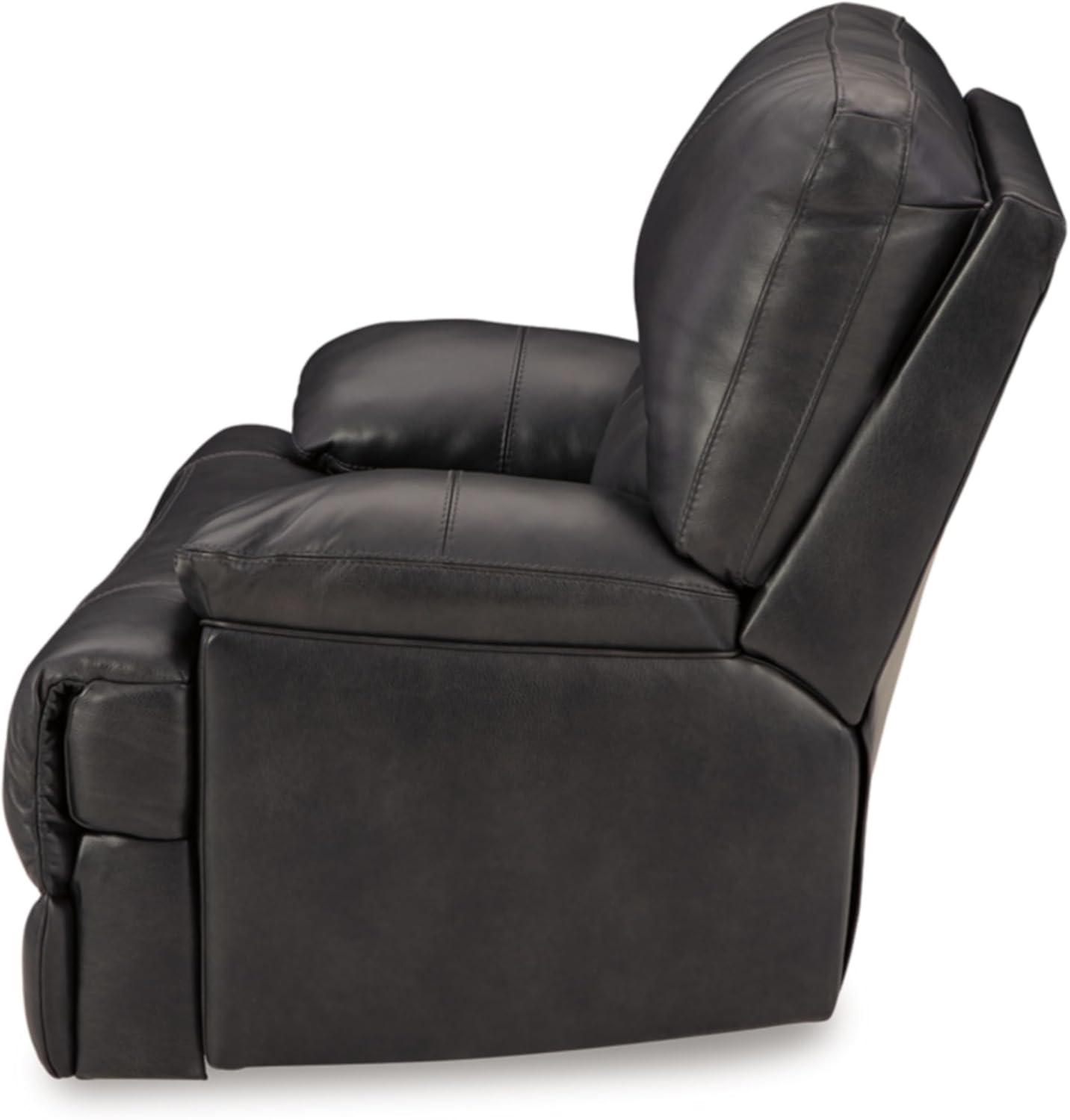 Black Leather and Metal Power Recliner with Adjustable Headrest