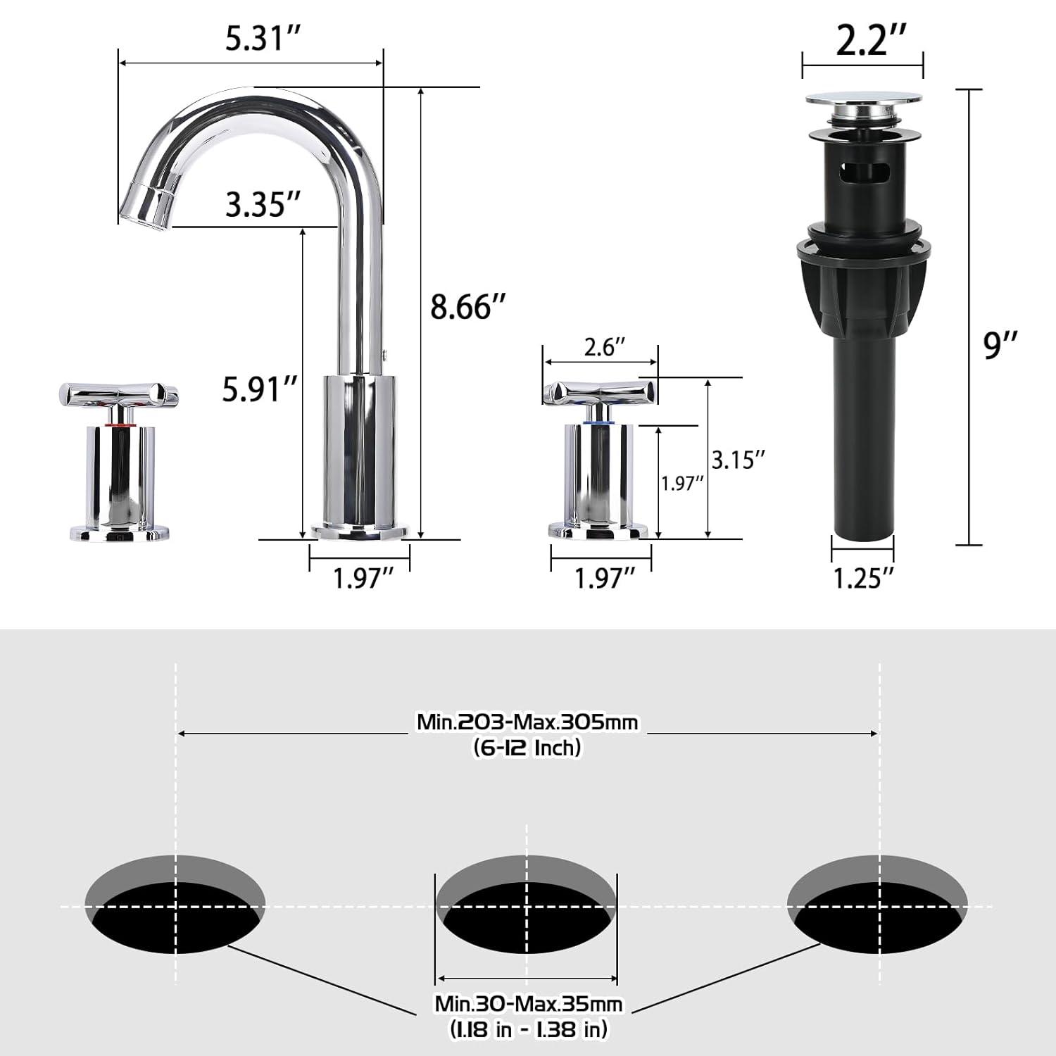 GXCROR Bathroom Faucets for Sink 3 Hole,2-Handle 8 inch Widespread Bathroom Sink Faucet with Pop Up Drain, Brushed Gold Basin Faucet Mixer Taps