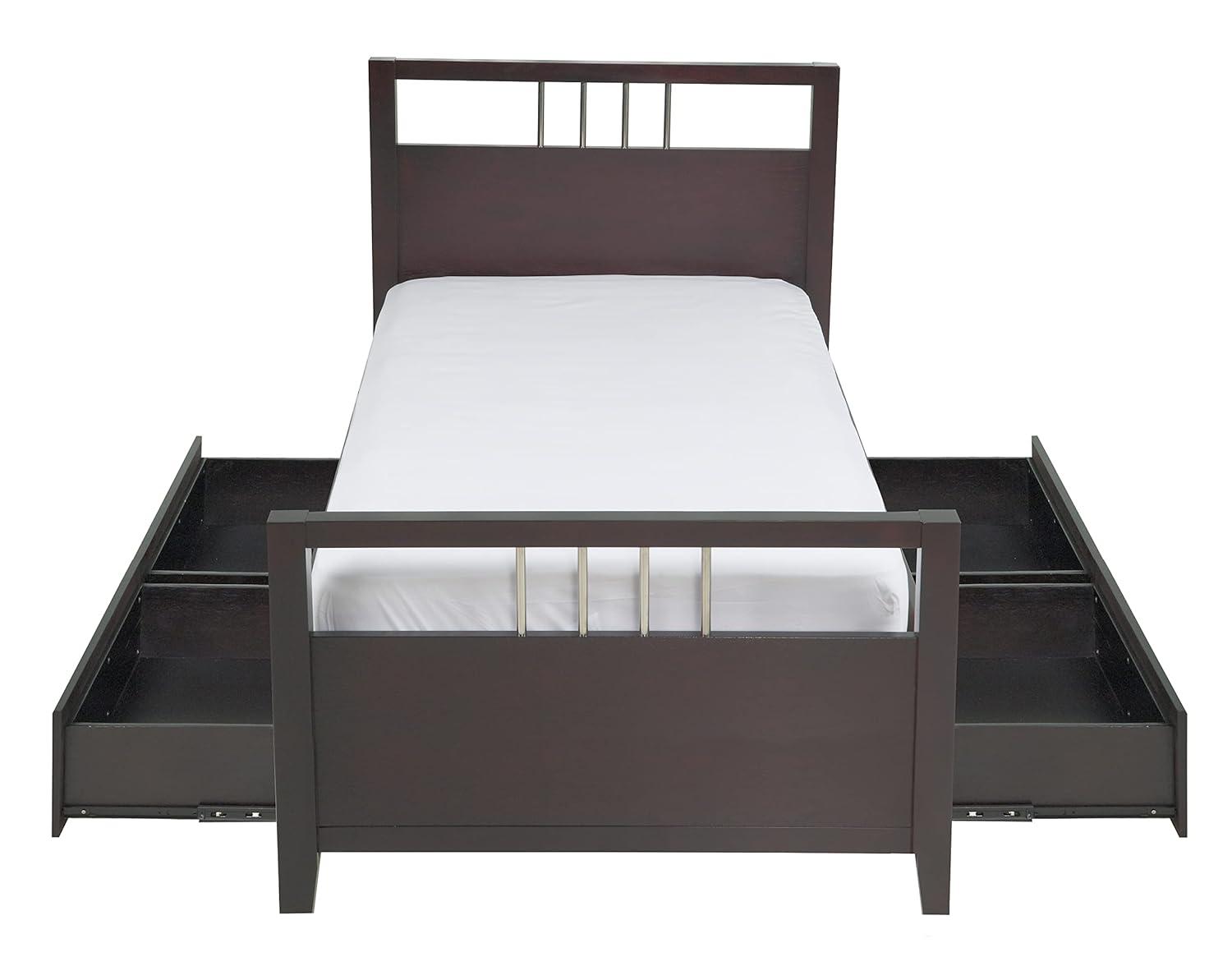 Modus Furniture Solid Wood 2-Side Storage Bed, King, Nevis - Espresso