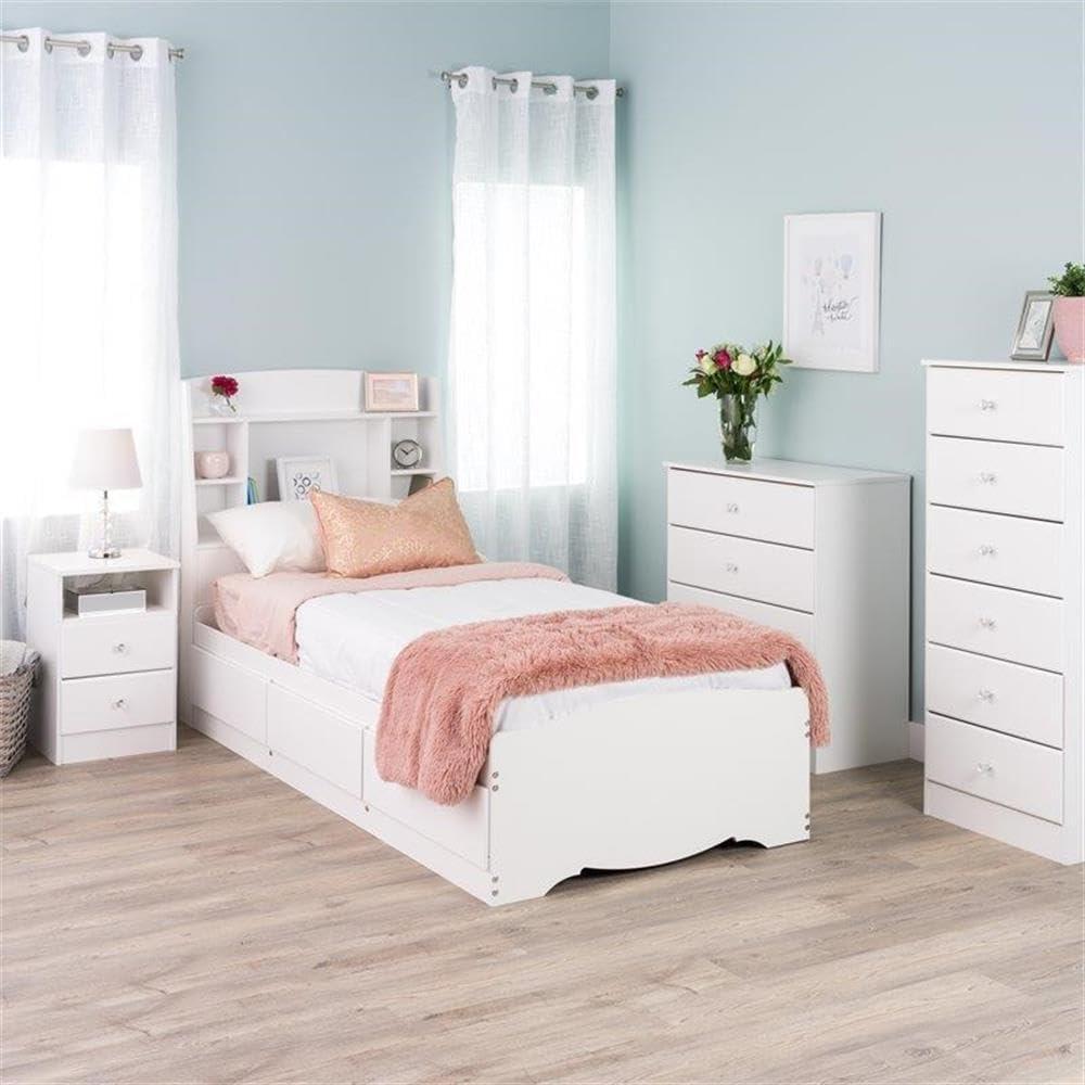 Astrid 2 Drawer Nightstand with Crystal Knobs White - Prepac: Modern Style, Open Shelf Storage