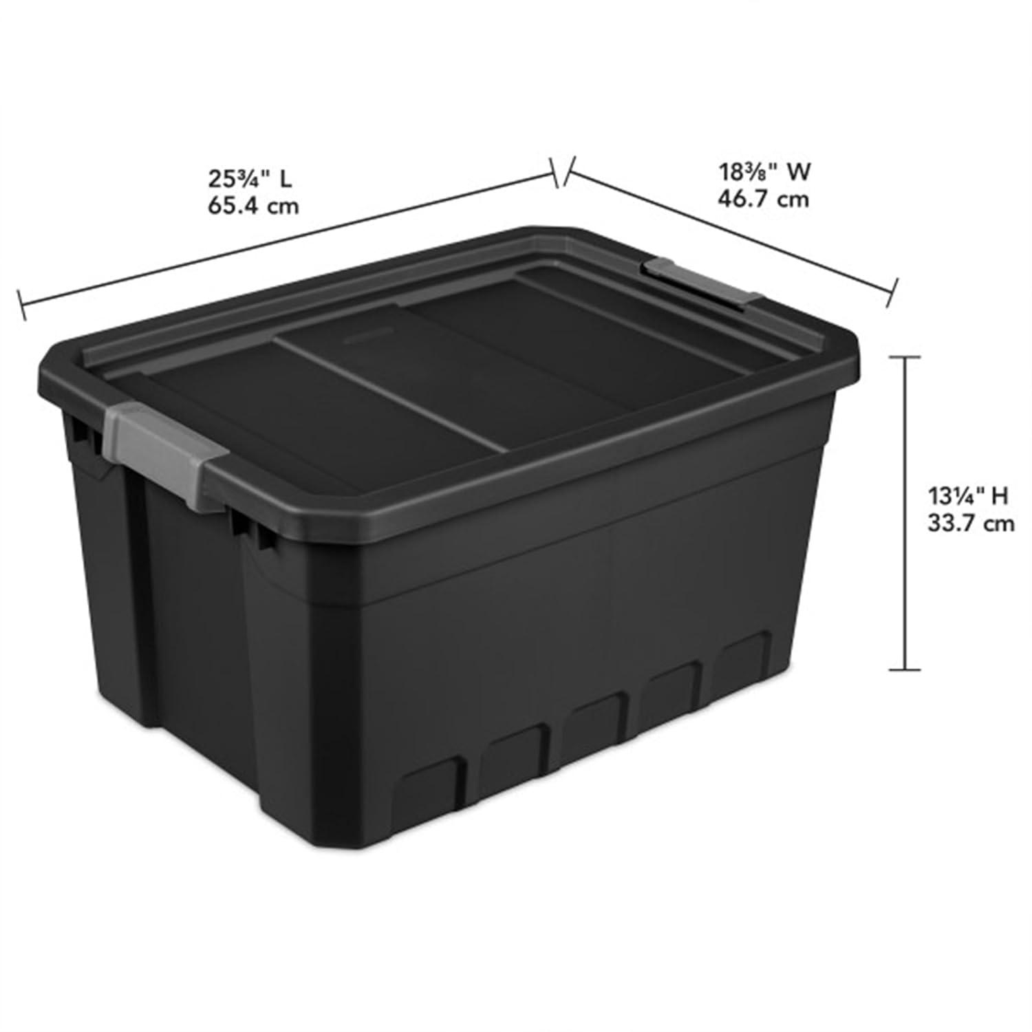 Sterilite 19 Gallon Plastic Stacker Tote, Heavy Duty Lidded Storage Bin Container for Stackable Garage and Basement Organization, Black, 12-Pack