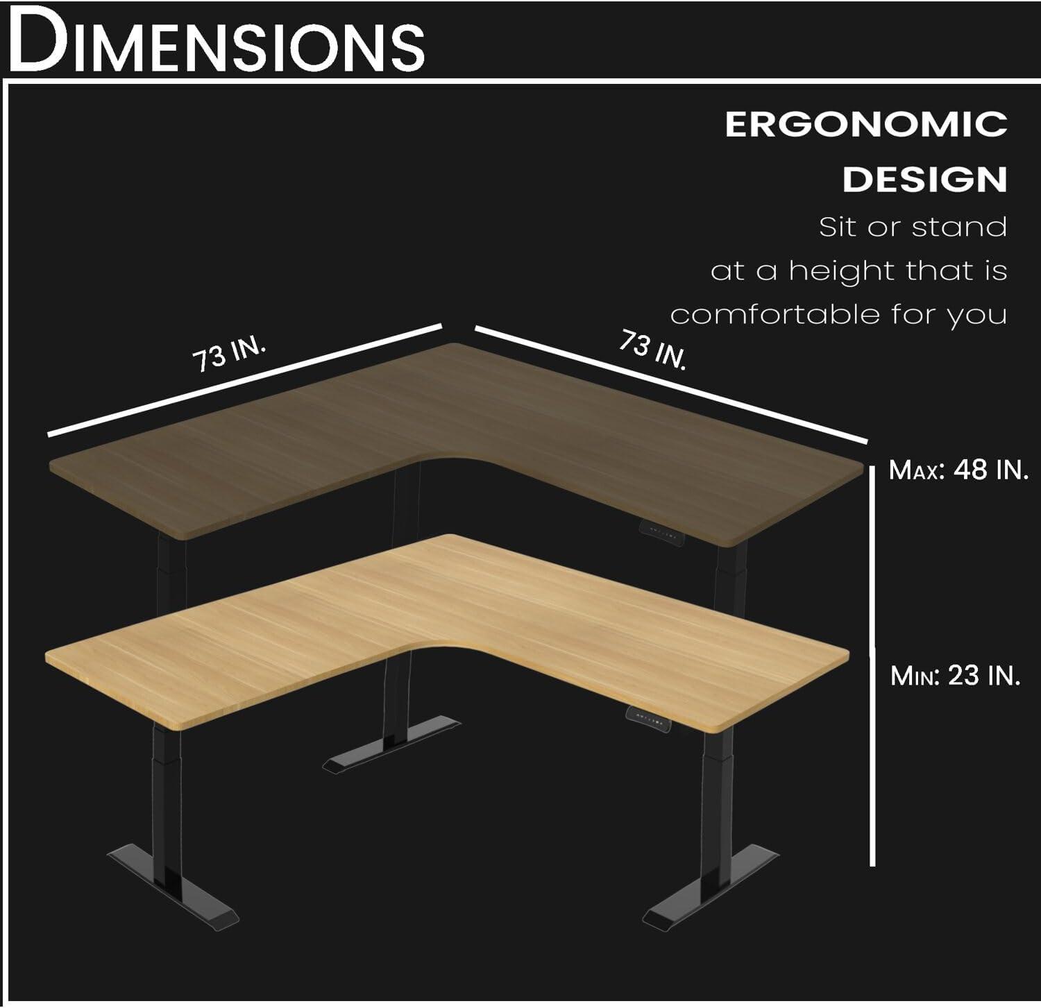 Hanover 73-In. L-Shaped Sit or Stand Electric Height Adjustable Desk with Triple Motor System, Natural and Black