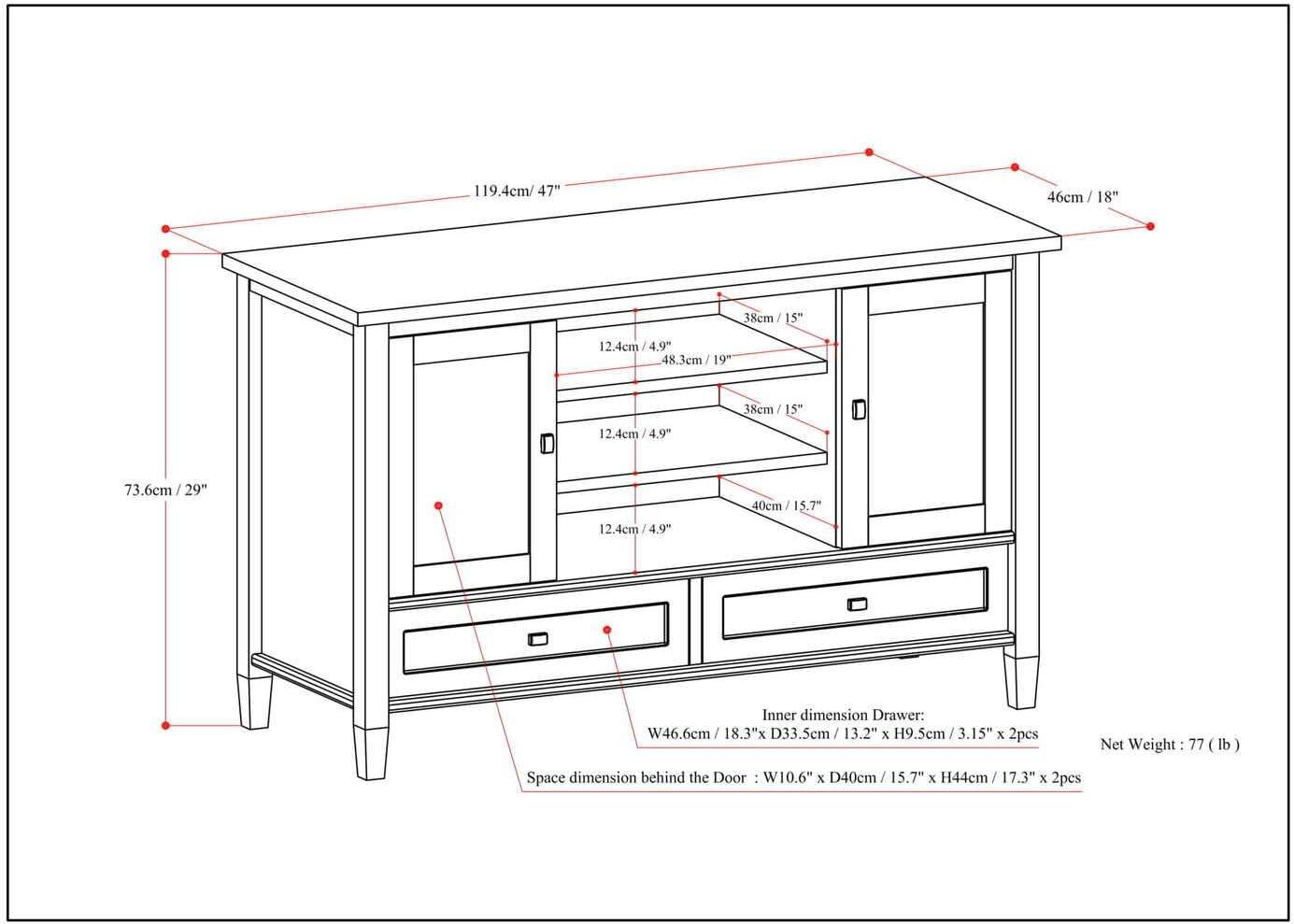 Warm Shaker Rustic Solid Wood 47" TV Stand in Russet Brown