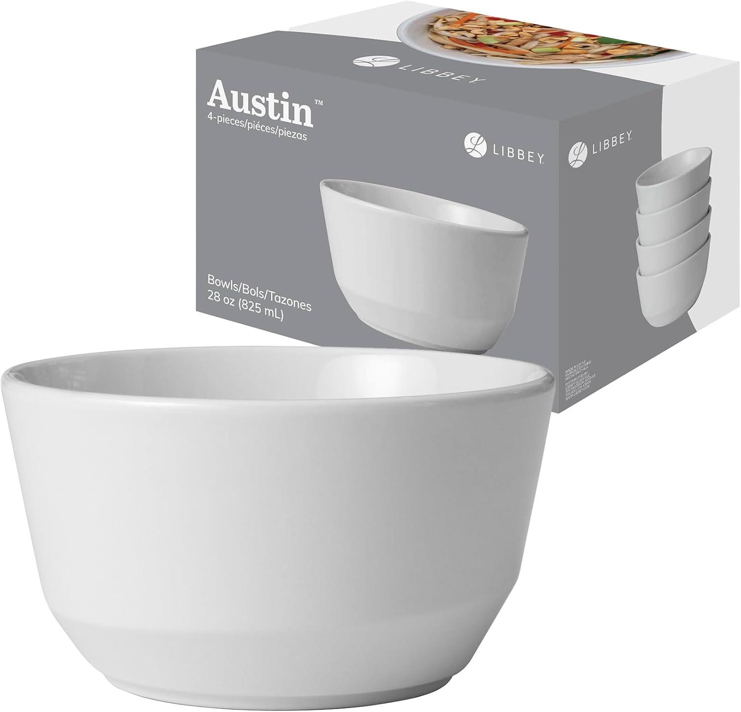 Austin Libbey 28-Ounce Porcelain Soup Salad Bowl, Set Of 4