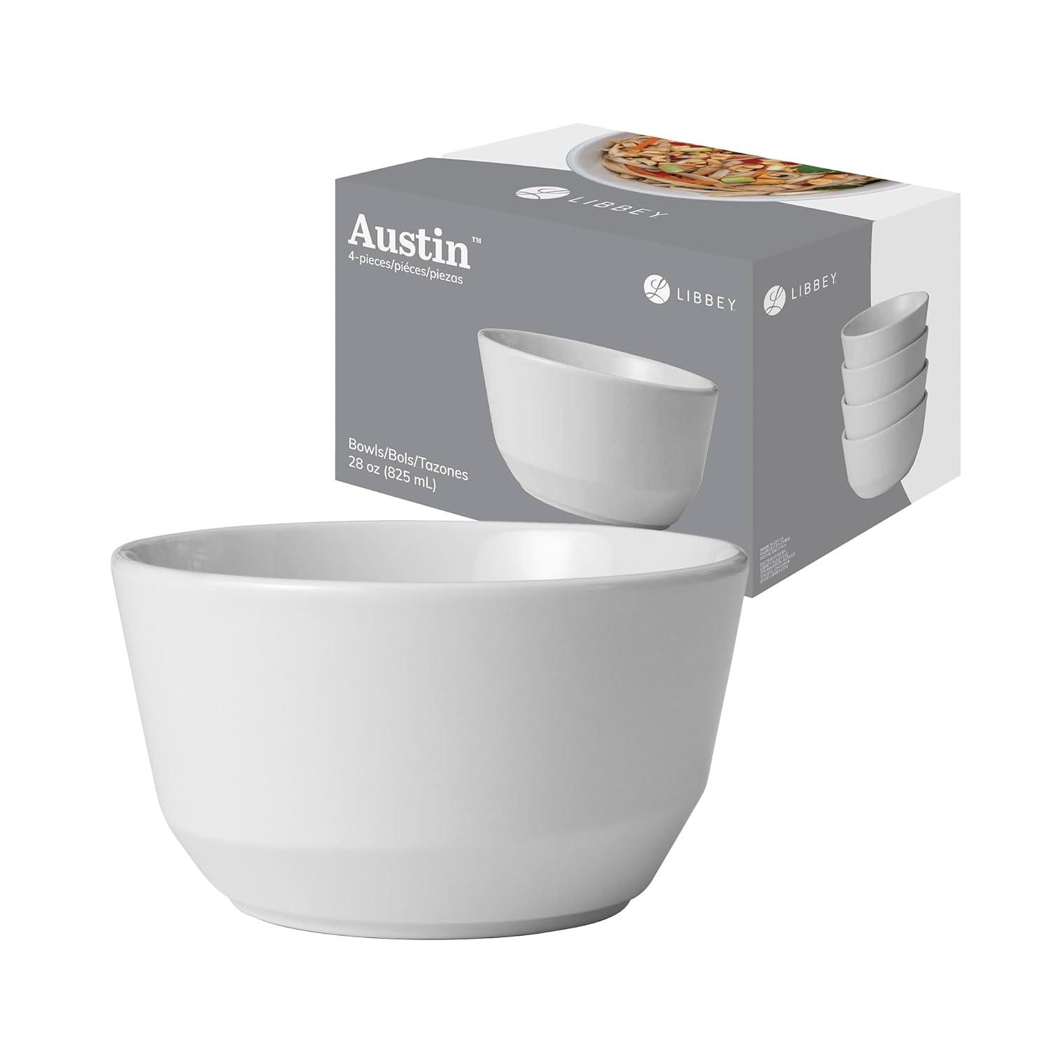 Austin Libbey 28-Ounce Porcelain Soup Salad Bowl, Set Of 4