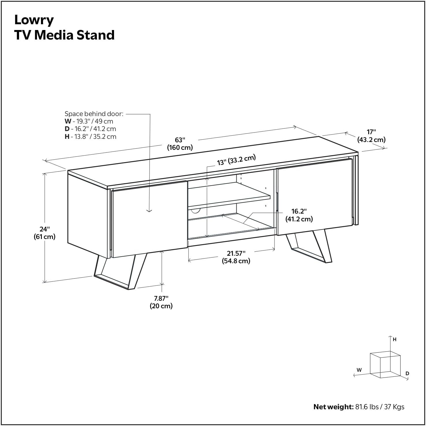 Simpli Home Lowry 63"W Solid Wood Modern Industrial TV Stand for TVs up to 70" with Storage