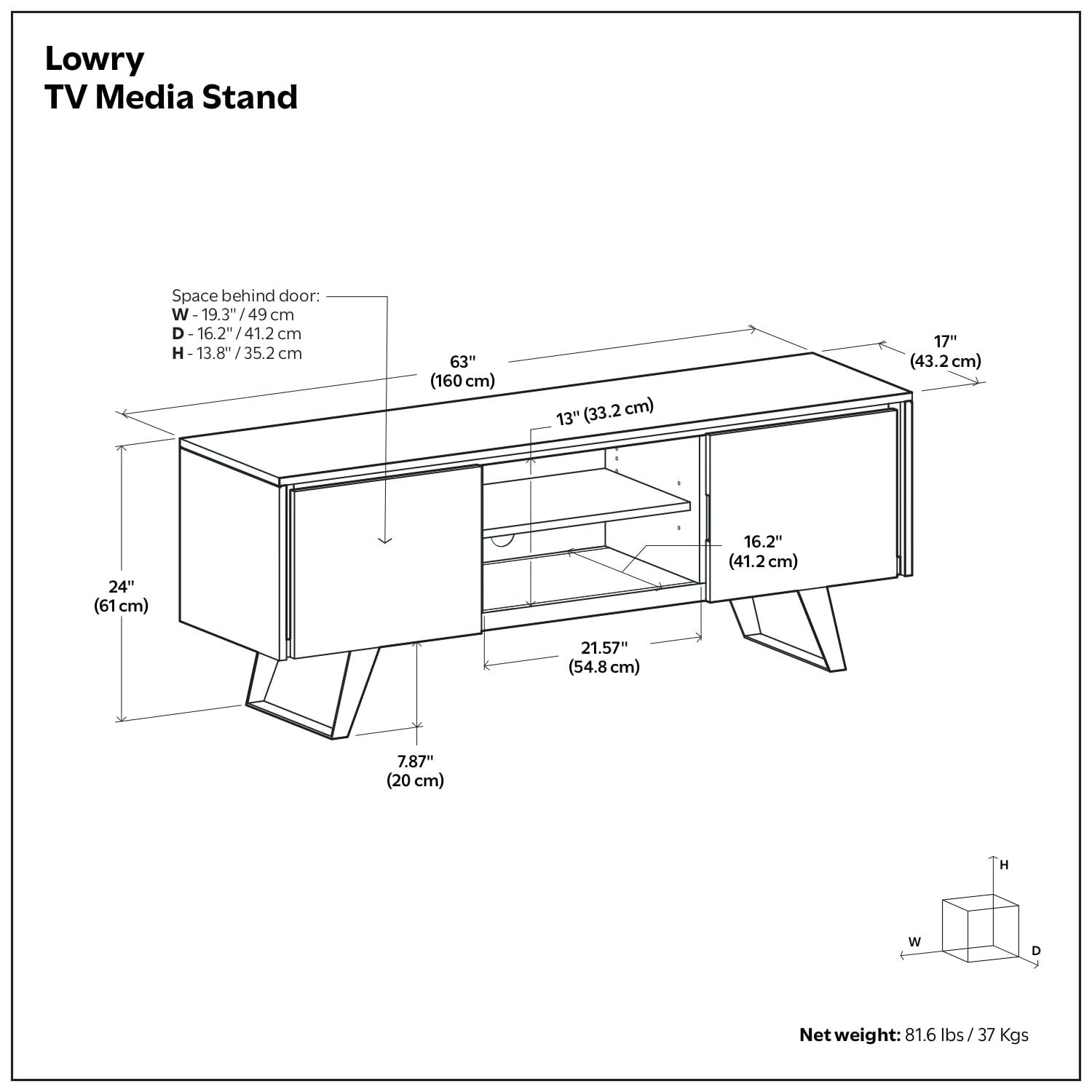 Simpli Home Lowry 63"W Solid Wood Modern Industrial TV Stand for TVs up to 70" with Storage