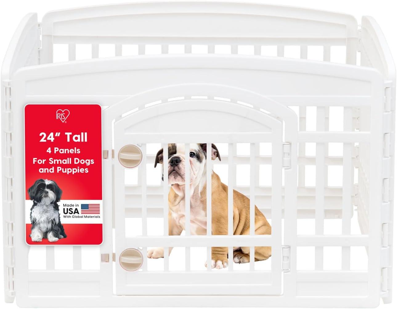 IRIS USA 4 Panel 24H inch Foldable Exercise Enclosure Plastic Pet Playpen with Door, White