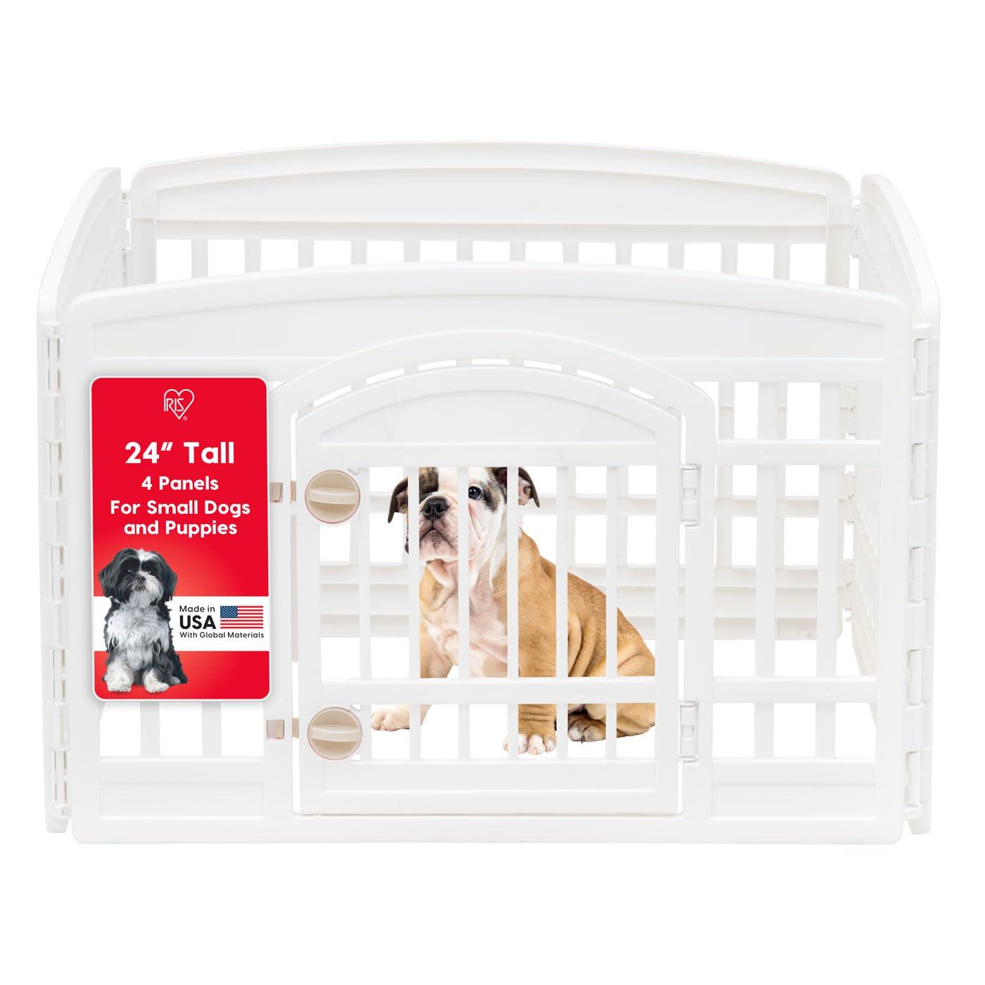 IRIS USA 4 Panel 24H inch Foldable Exercise Enclosure Plastic Pet Playpen with Door, White