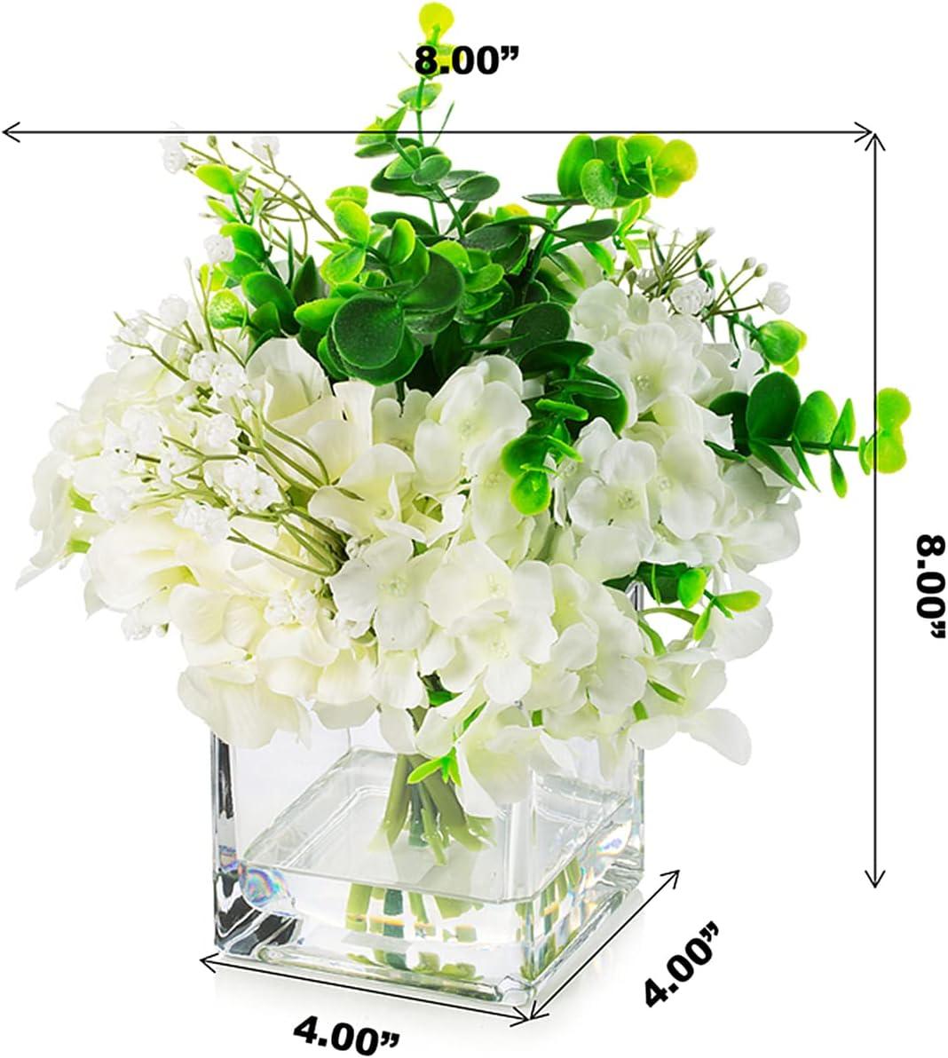 ENOVA FLORAL Faux Hydrangea Flowers with Vase, Mixed Fake Hydrangea Flowers and Greenery in Vase with Faux Water for Dining Table Decoration, Wedding Centerpieces