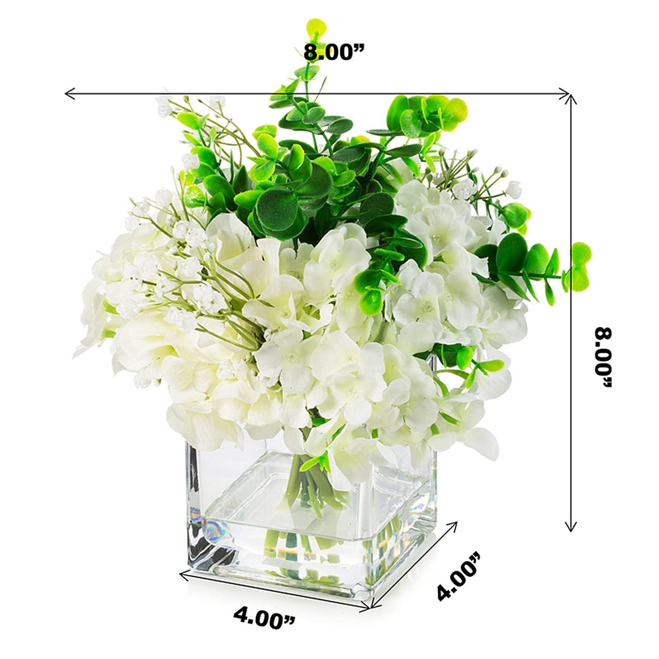 ENOVA FLORAL Faux Hydrangea Flowers with Vase, Mixed Fake Hydrangea Flowers and Greenery in Vase with Faux Water for Dining Table Decoration, Wedding Centerpieces