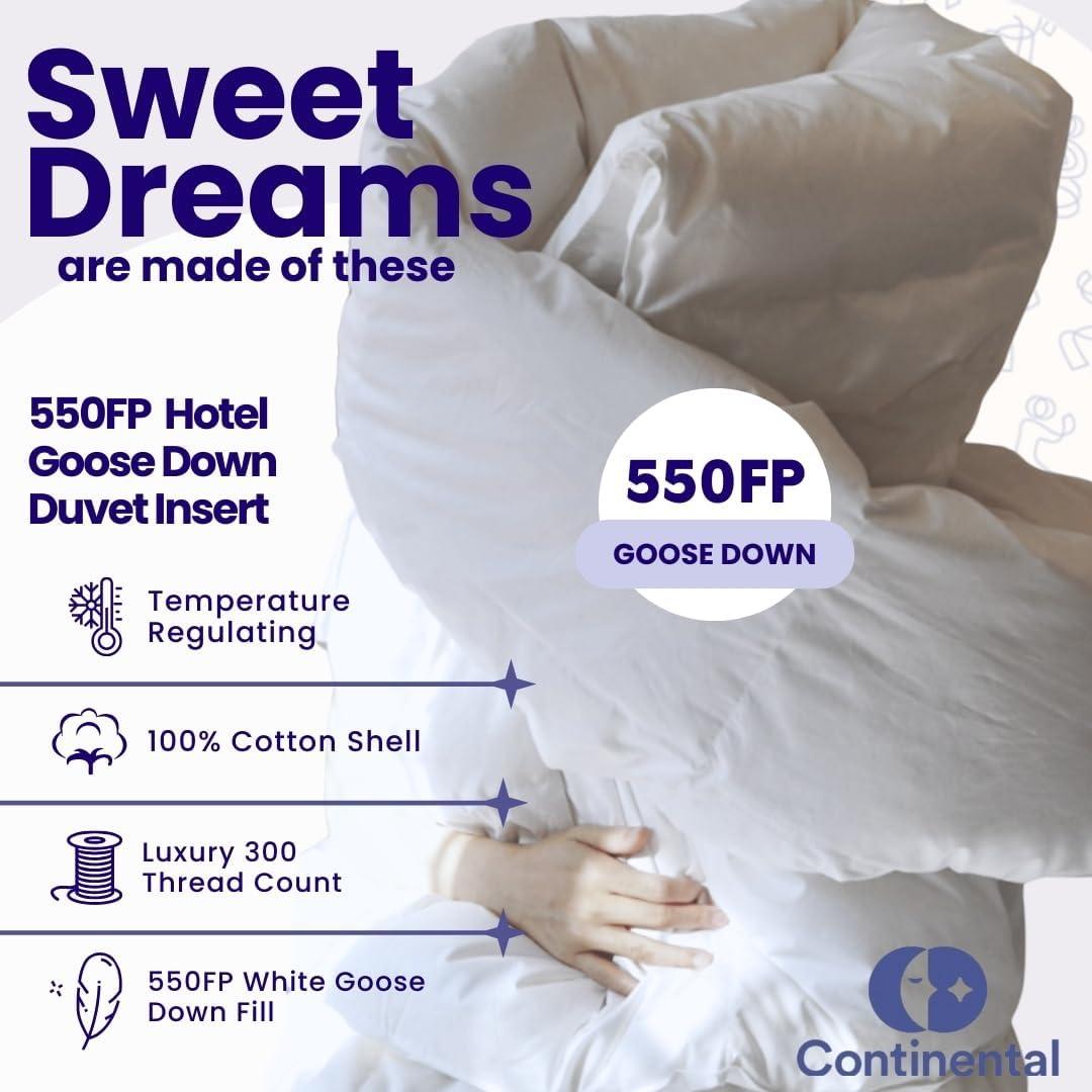 Continental Bedding - Harmony 550FP White Down Duvet Insert - Summer Weight Comforter