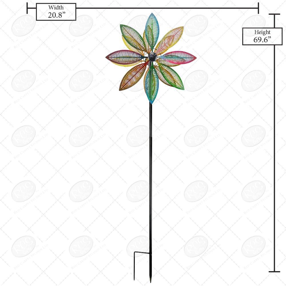 Colorful Cutout Feathers Metal Garden Spinner Stake