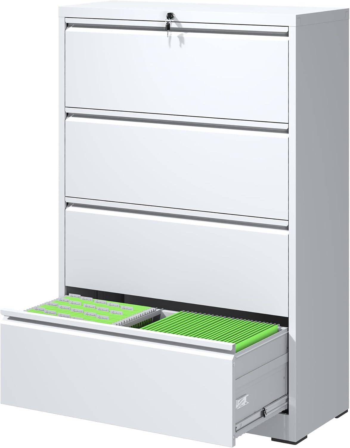 White 4-Drawer Lockable Steel Lateral File Cabinet